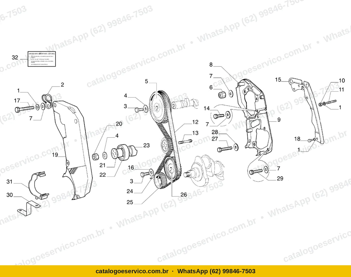Vista explodida do Catálogo de Peças Fiat Uno 1.5R 8V: Comando da distribuição