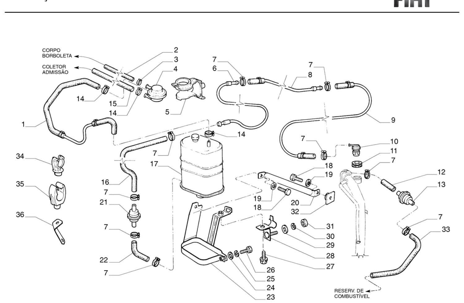 Catálogo de Peças Fiat Uno 1.6R MPI 8V (1994) — vista explodida 1 (pág. 38 do PDF)