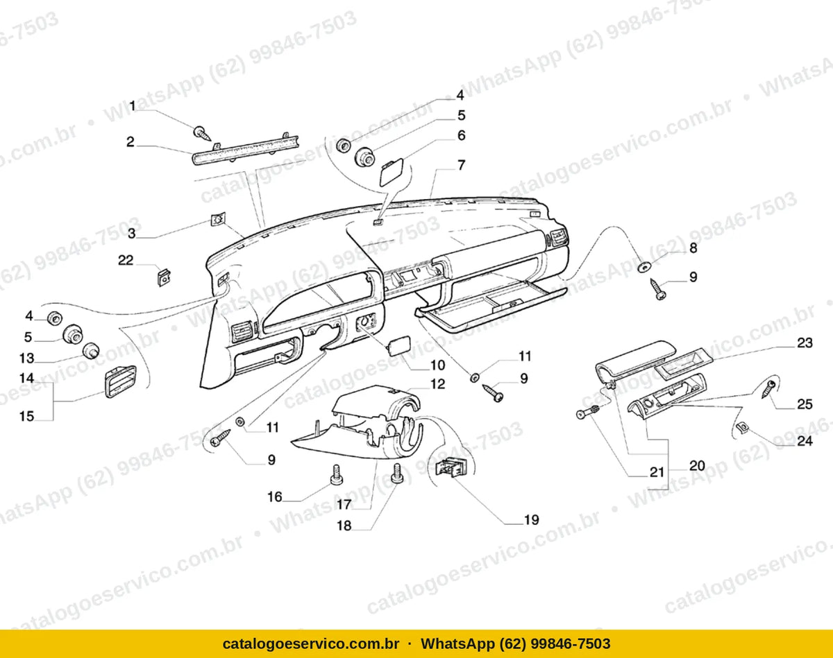 Vista explodida do Catálogo de Peças Fiat Uno Mille Fire / Uno Way: Painel principal
