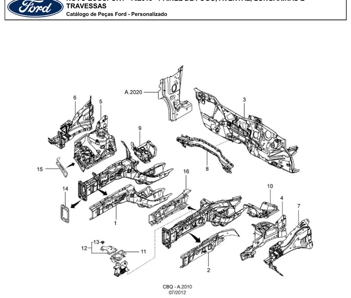 Catálogo de Peças Ford Novo EcoSport 1.6 e 2.0 (2012-2015) — vista explodida 1 (pág. 8 do PDF)