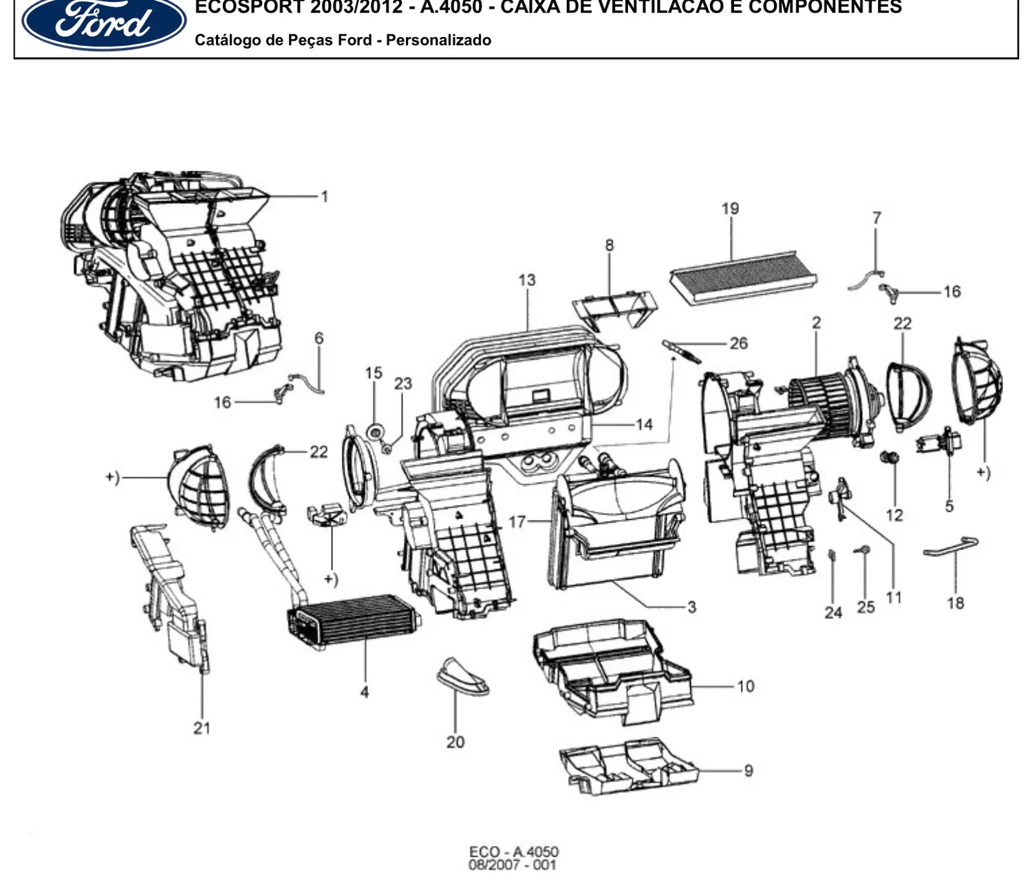 Catálogo de Peças Ford EcoSport 4x2 e 4x4 1.6 e 2.0 (2003-2012) — vista explodida 1 (pág. 46 do PDF)
