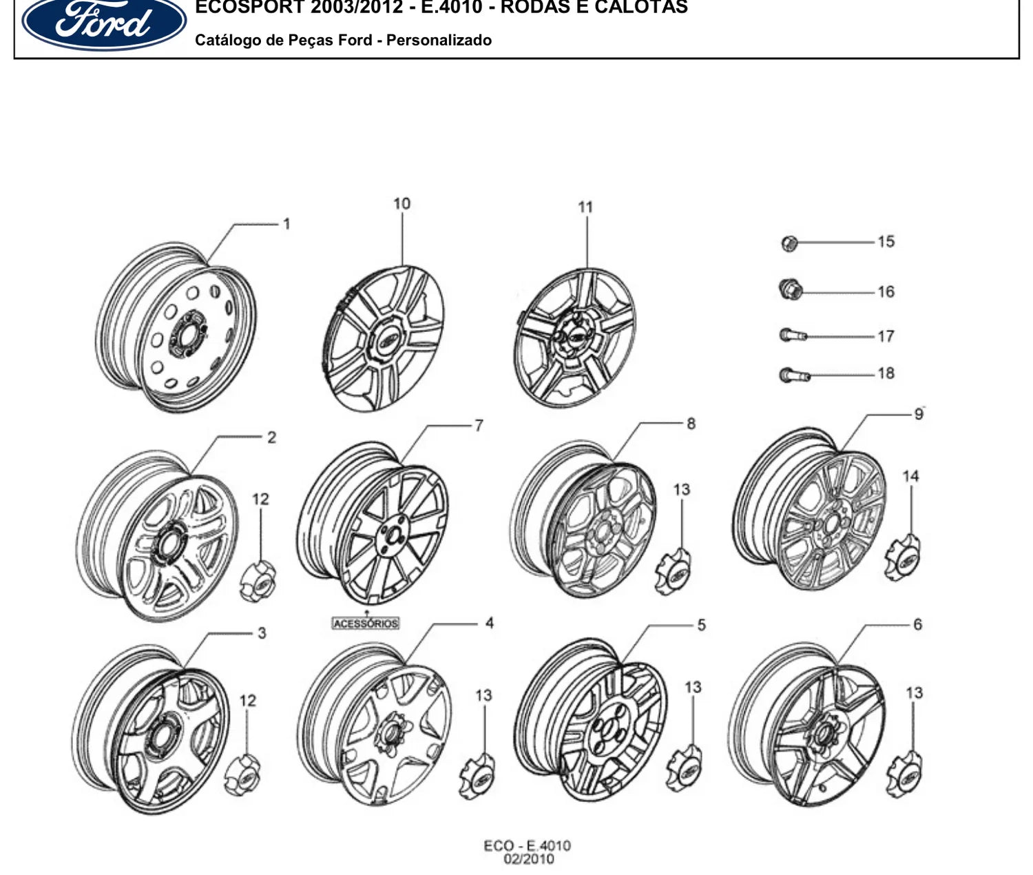 Catálogo de Peças Ford EcoSport 4x2 e 4x4 1.6 e 2.0 (2003-2012) — vista explodida 3 (pág. 250 do PDF)