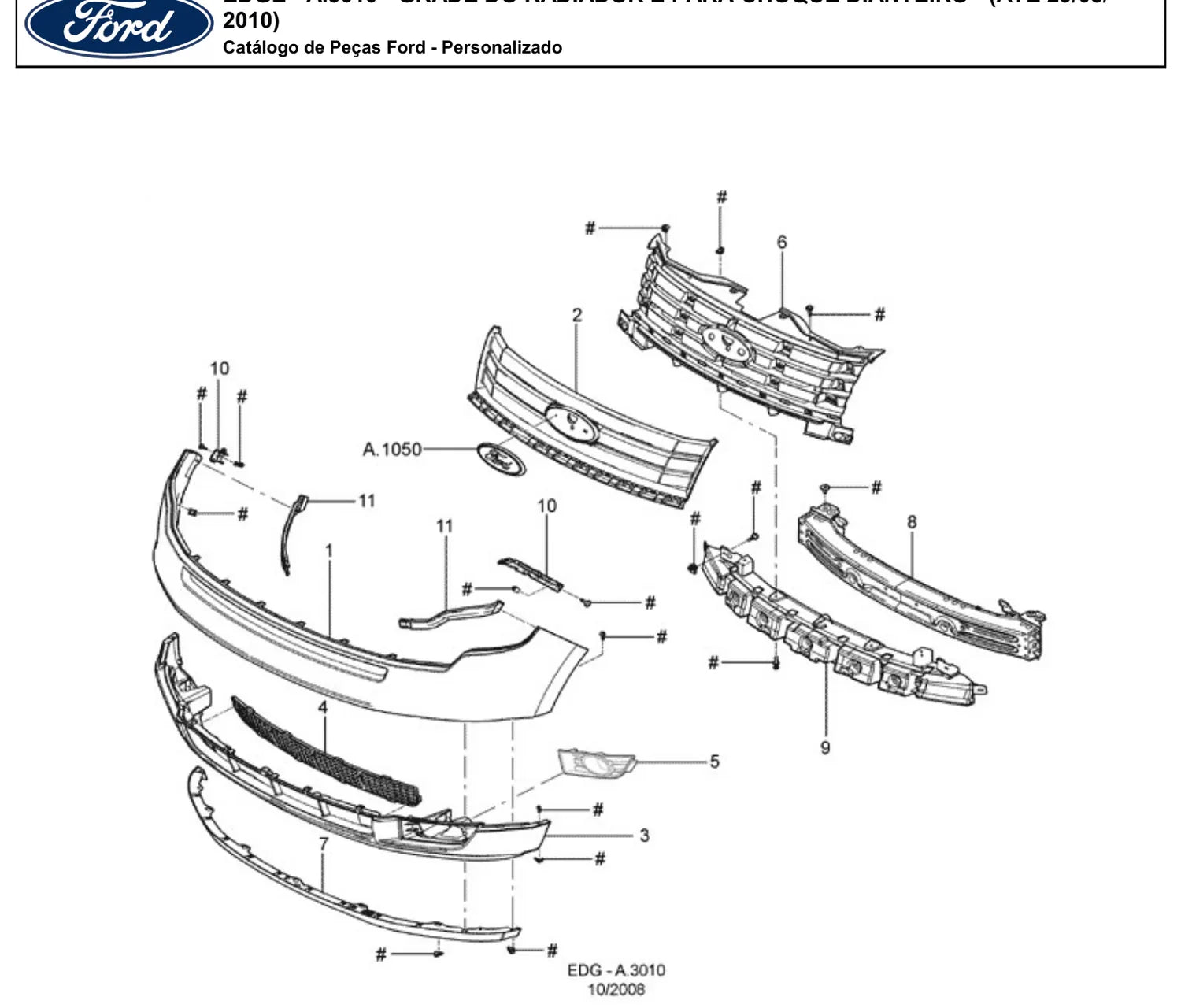 Catálogo de Peças Ford Edge 3.5L V6 (2008-2014) — vista explodida 1 (pág. 11 do PDF)