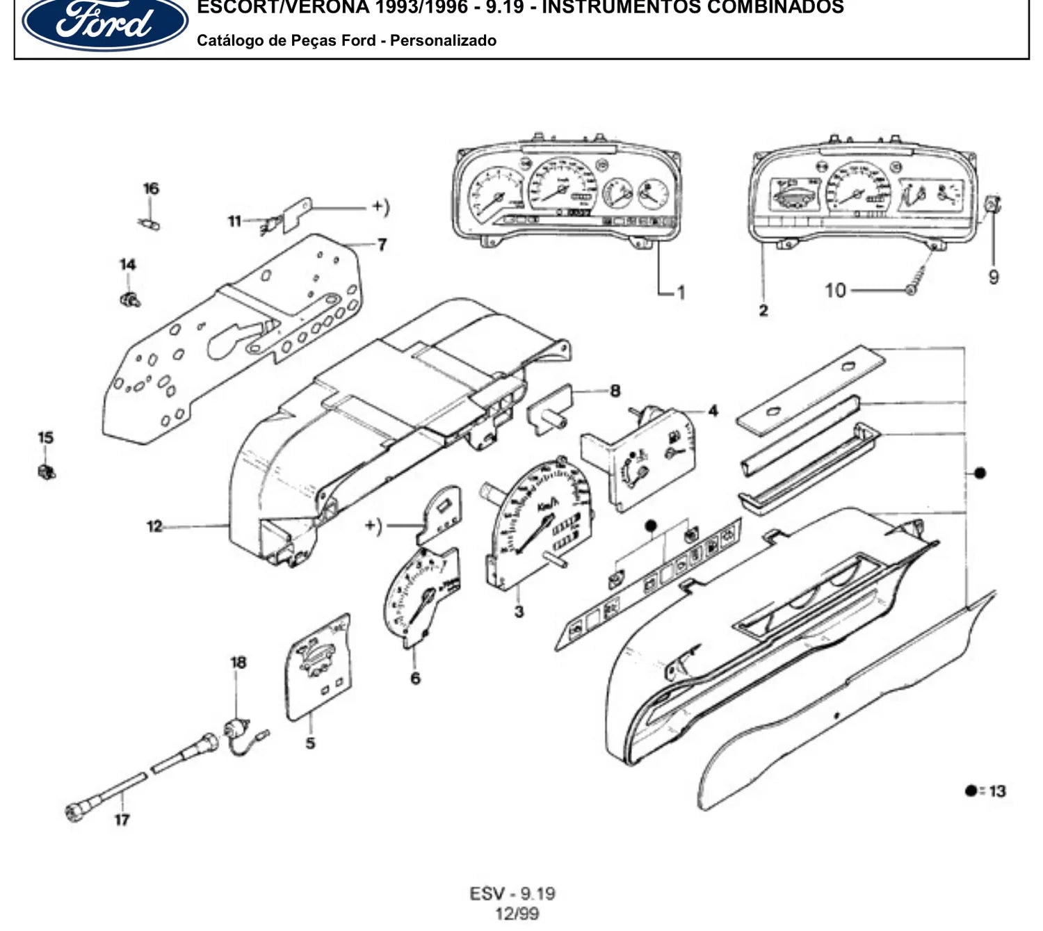 Catálogo de Peças Ford Escort XR3 Conversível 1993-1996 — vista explodida 1 (pág. 301 do PDF)