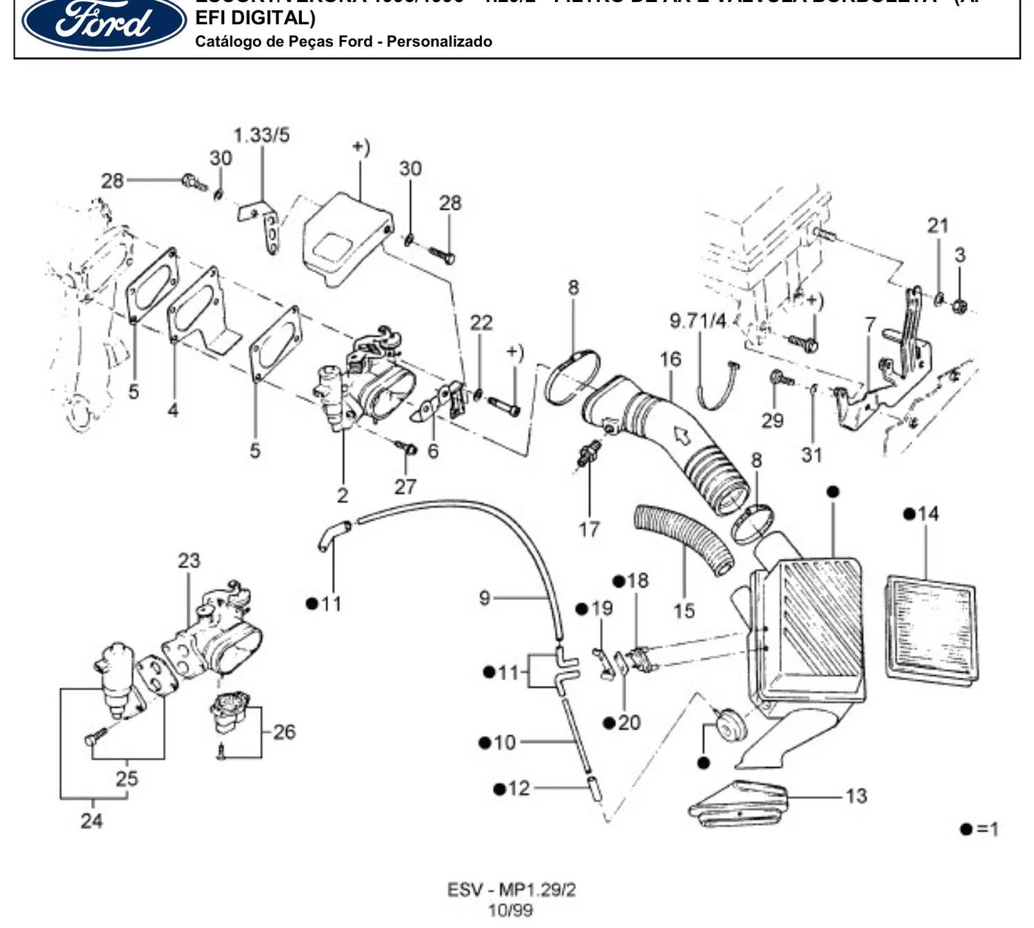Catálogo de Peças Ford Escort XR3 Conversível 1993-1996 — vista explodida 2 (pág. 49 do PDF)