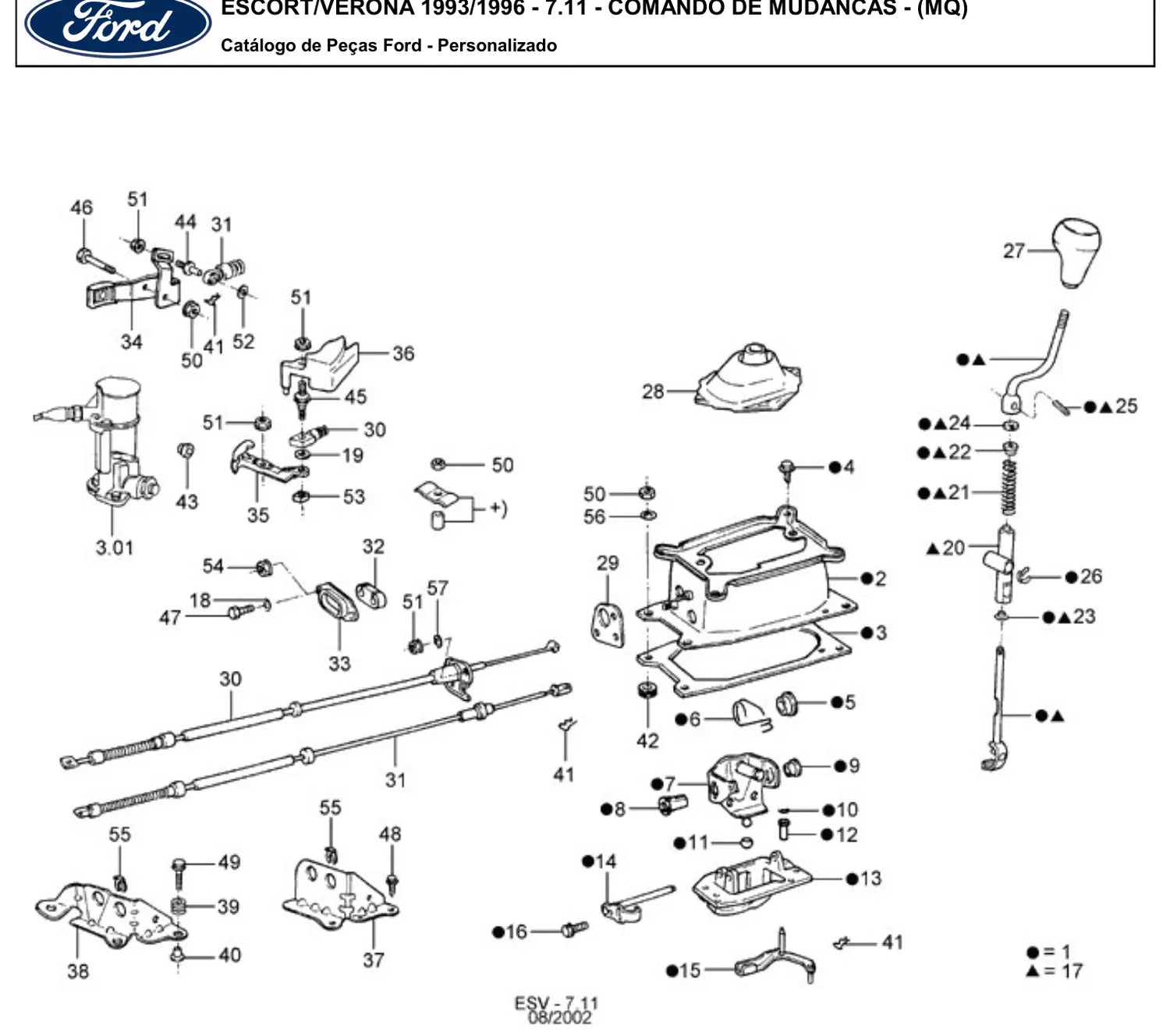 Catálogo de Peças Ford Escort XR3 Conversível 1993-1996 — vista explodida 3 (pág. 161 do PDF)