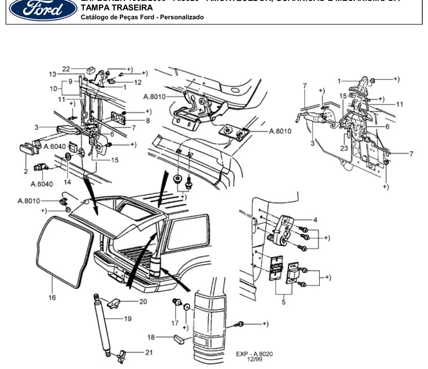 Catálogo de Peças Ford Explorer 4.0 V6 e 5.0 V8 (1992-2000) — vista explodida 2 (pág. 158 do PDF)