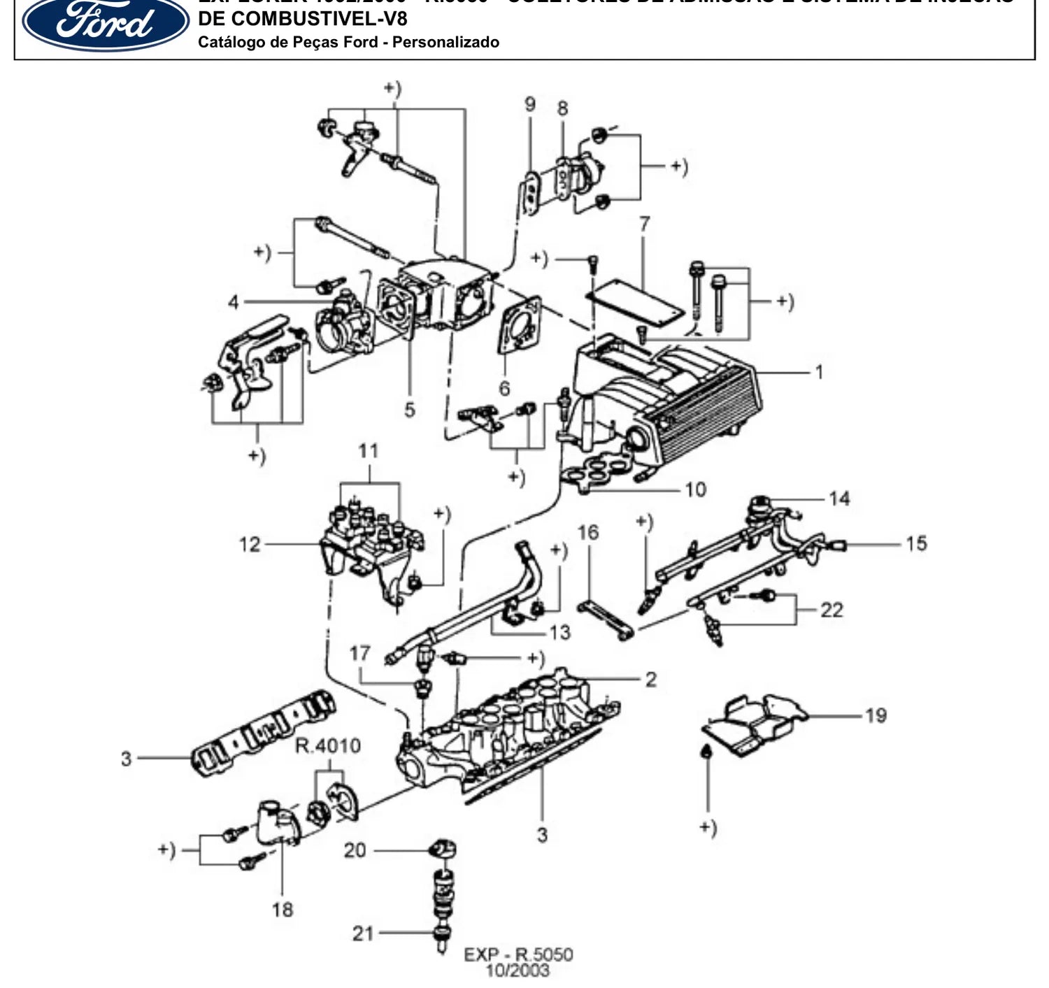 Catálogo de Peças Ford Explorer 4.0 V6 e 5.0 V8 (1992-2000) — vista explodida 3 (pág. 418 do PDF)