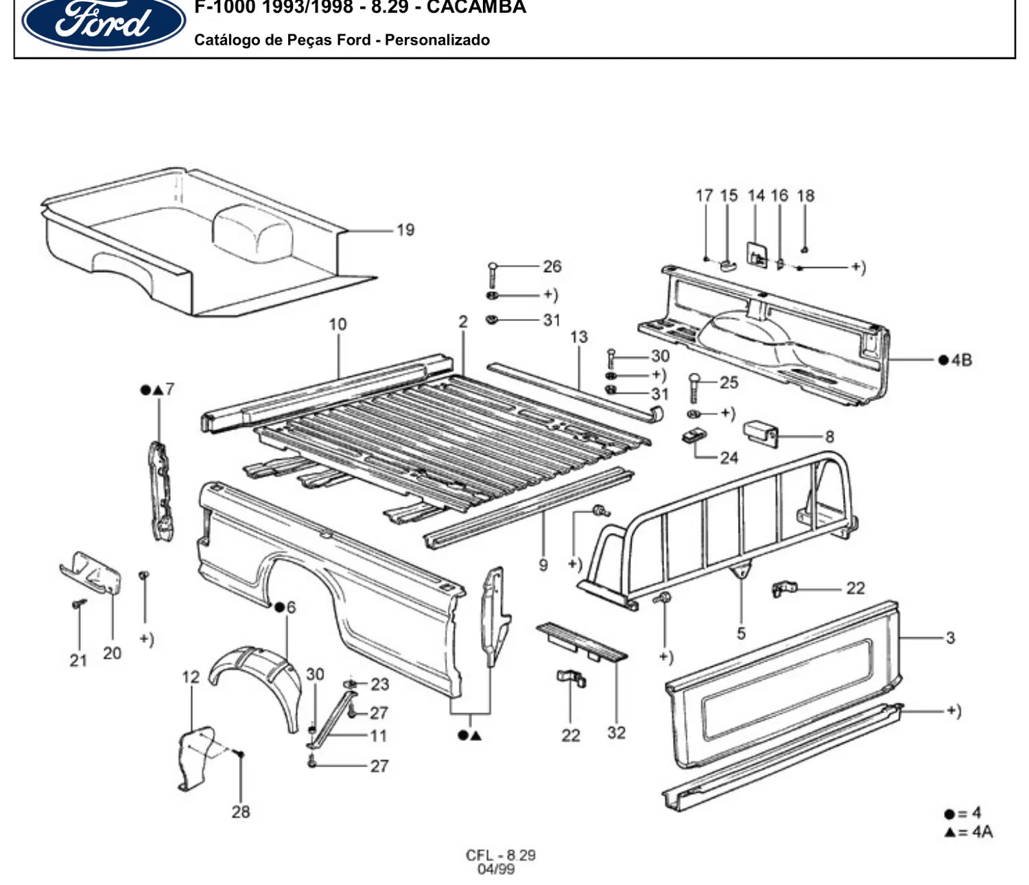 Catálogo de Peças Ford F-1000 MWM, Maxion e gasolina (1993-1998) — vista explodida 2 (pág. 1154 do PDF)