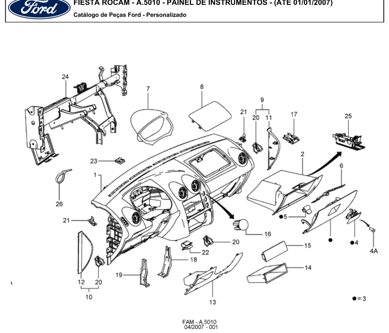 Catálogo de Peças Ford Fiesta Rocam Hatch, Sedan e Max (2007-2014) — vista explodida 1 (pág. 101 do PDF)