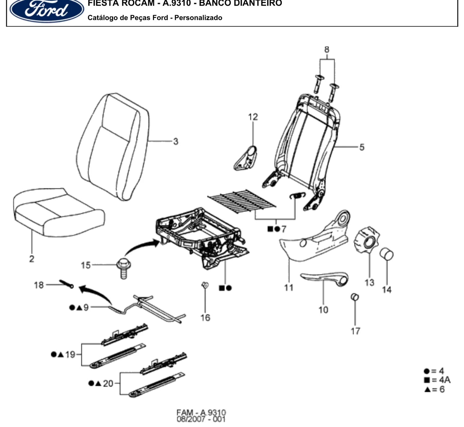 Catálogo de Peças Ford Fiesta Rocam Hatch, Sedan e Max (2007-2014) — vista explodida 3 (pág. 232 do PDF)