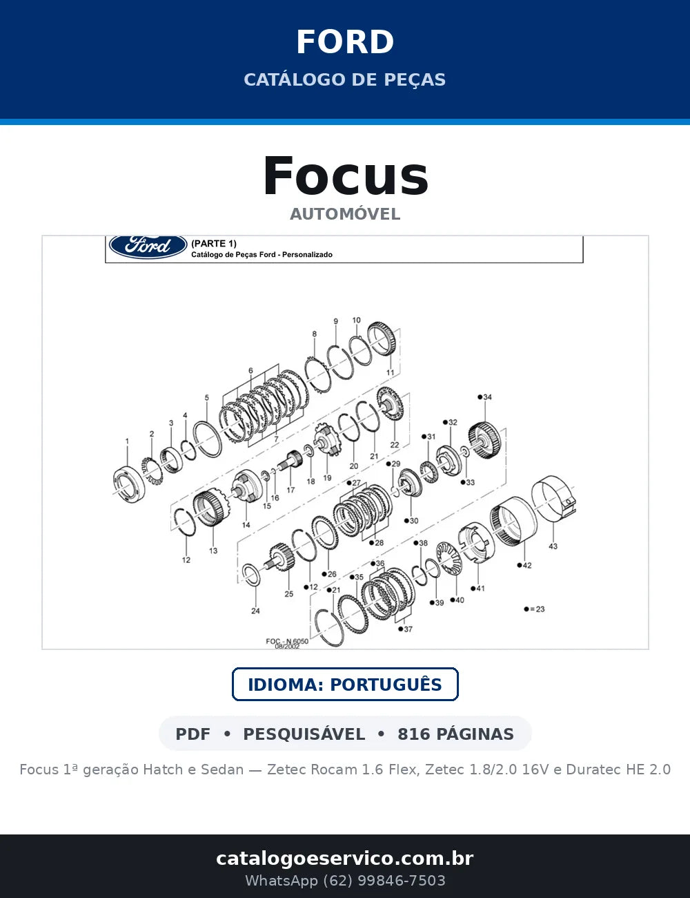 Catálogo de Peças Ford Focus Zetec 1.6 e Duratec 2.0 (2000-2009) — capa