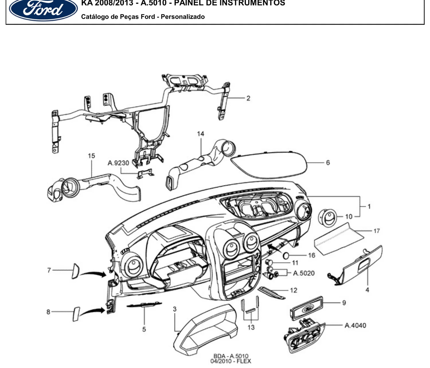 Catálogo de Peças Ford Ka Zetec 1.0 e 1.6 (2008-2013) — vista explodida 3 (pág. 52 do PDF)
