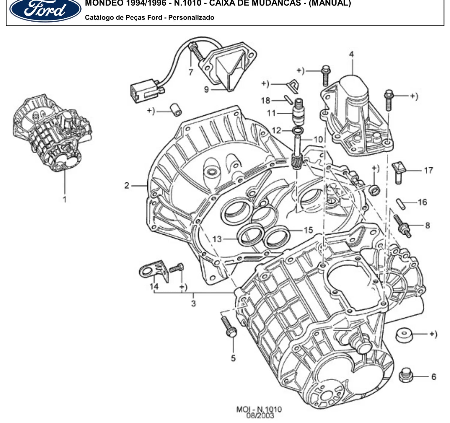 Catálogo de Peças Ford Mondeo Zetec 1.8 e 2.0 16V (1994-1996) — vista explodida 1 (pág. 304 do PDF)