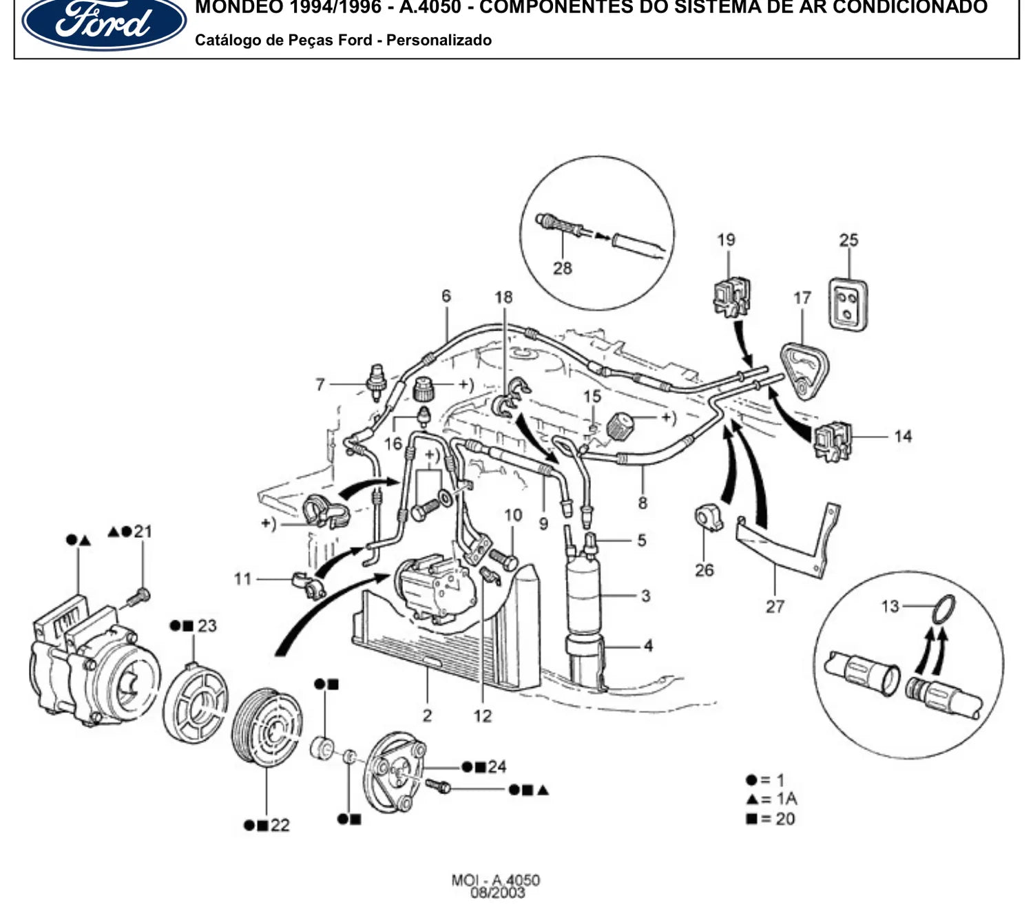 Catálogo de Peças Ford Mondeo Zetec 1.8 e 2.0 16V (1994-1996) — vista explodida 3 (pág. 40 do PDF)