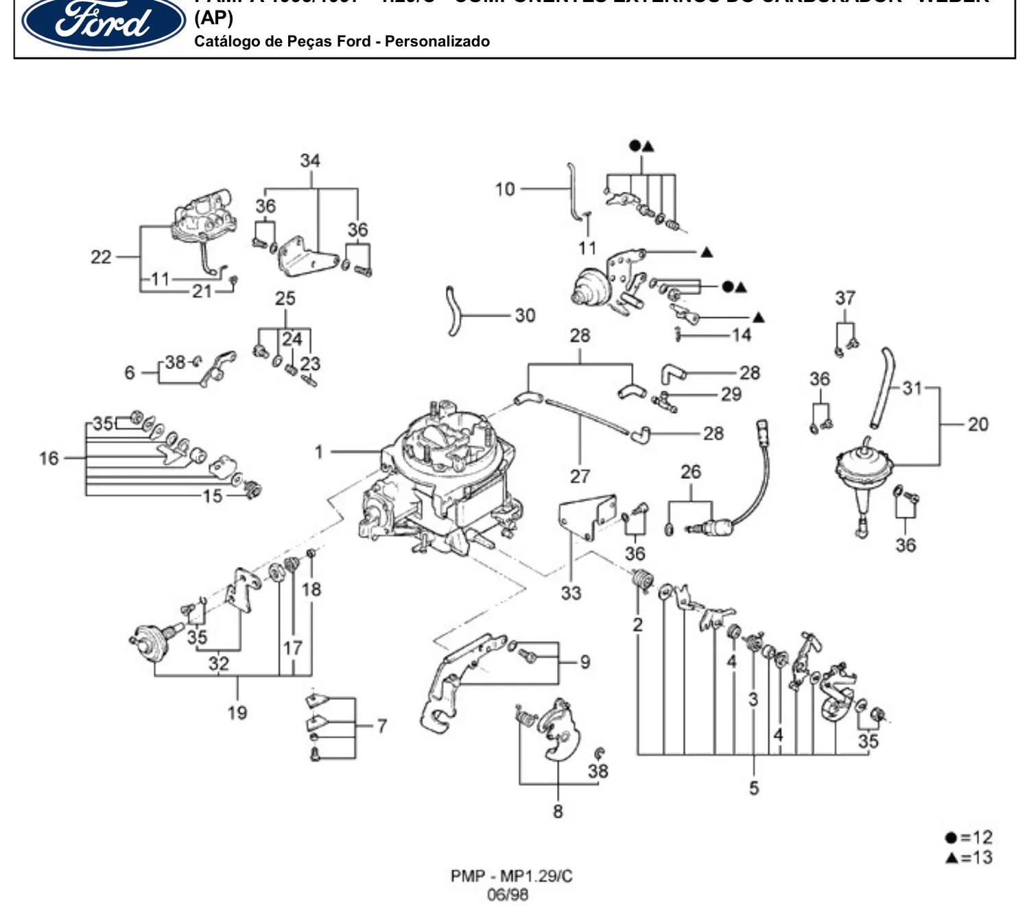 Catálogo de Peças Ford Pampa 4x2 e 4x4 1.6 AE e 1.8 AP (1993-1997) — vista explodida 3 (pág. 60 do PDF)