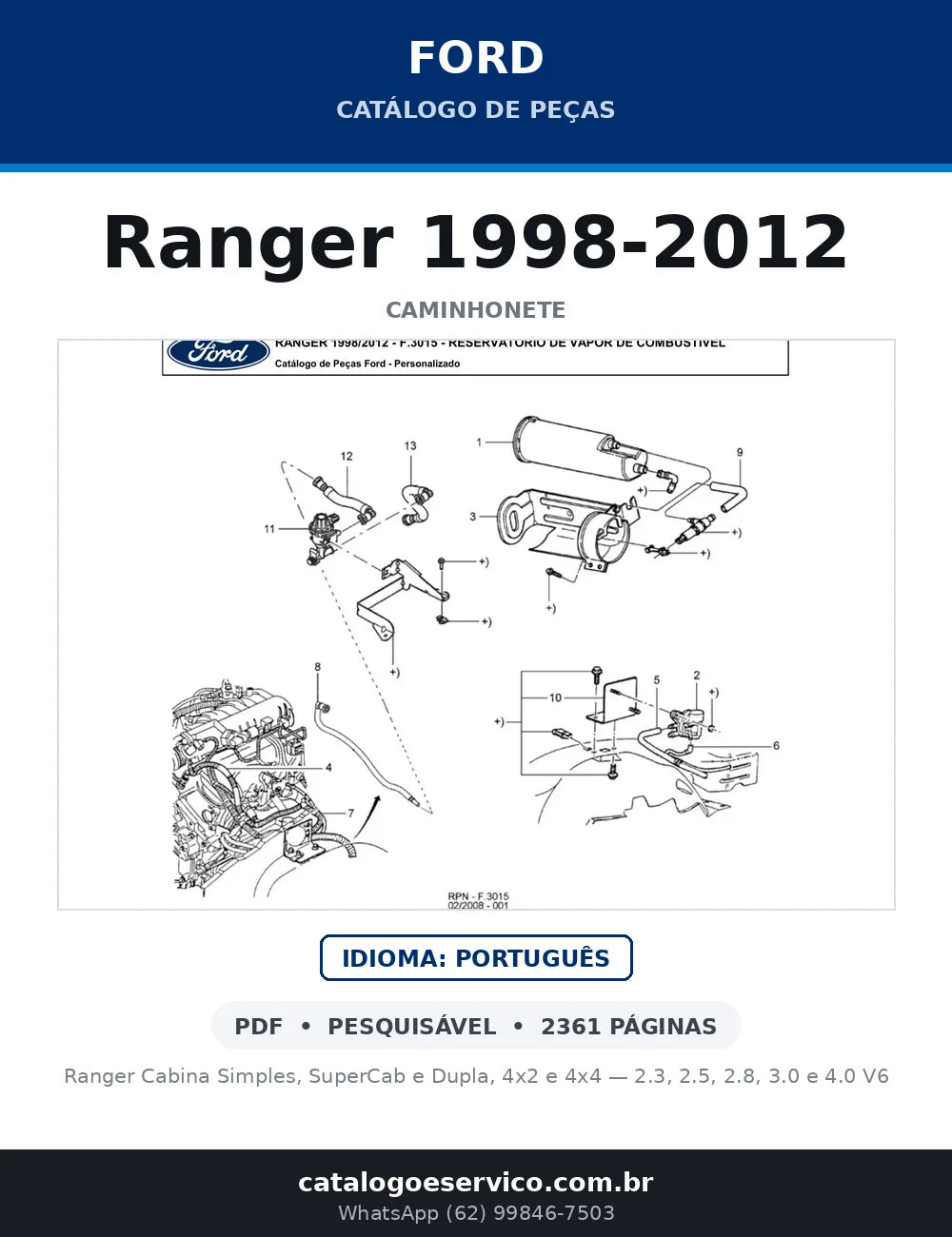 Catálogo de Peças Ford Ranger 2.3, 2.5, 2.8, 3.0 e 4.0 (1998-2012) — capa