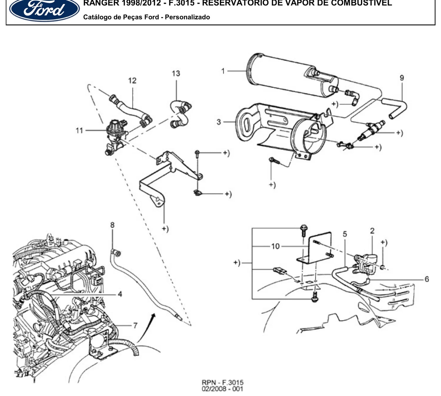 Catálogo de Peças Ford Ranger 2.3, 2.5, 2.8, 3.0 e 4.0 (1998-2012) — vista explodida 1 (pág. 1059 do PDF)