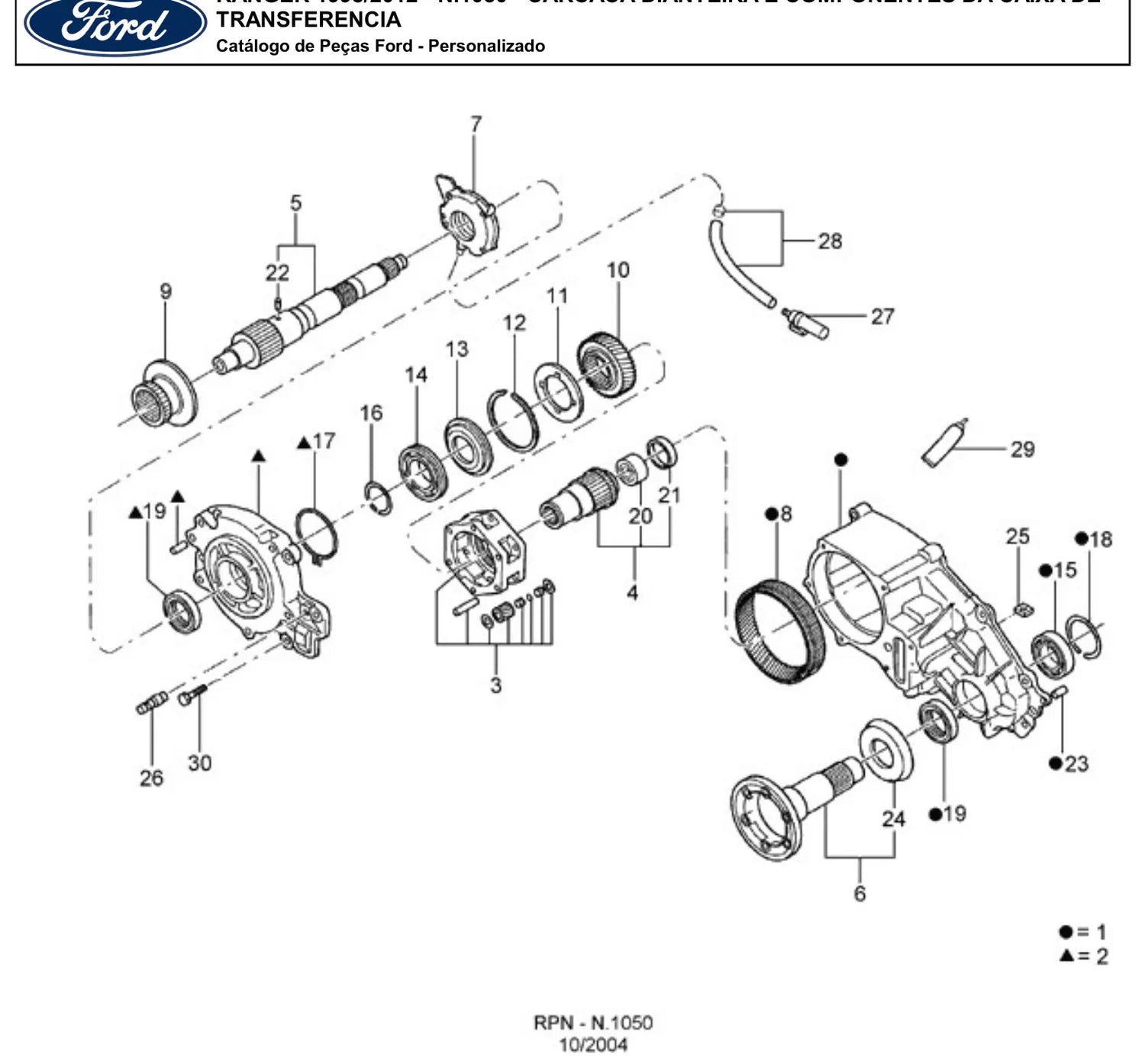 Catálogo de Peças Ford Ranger 2.3, 2.5, 2.8, 3.0 e 4.0 (1998-2012) — vista explodida 2 (pág. 1620 do PDF)