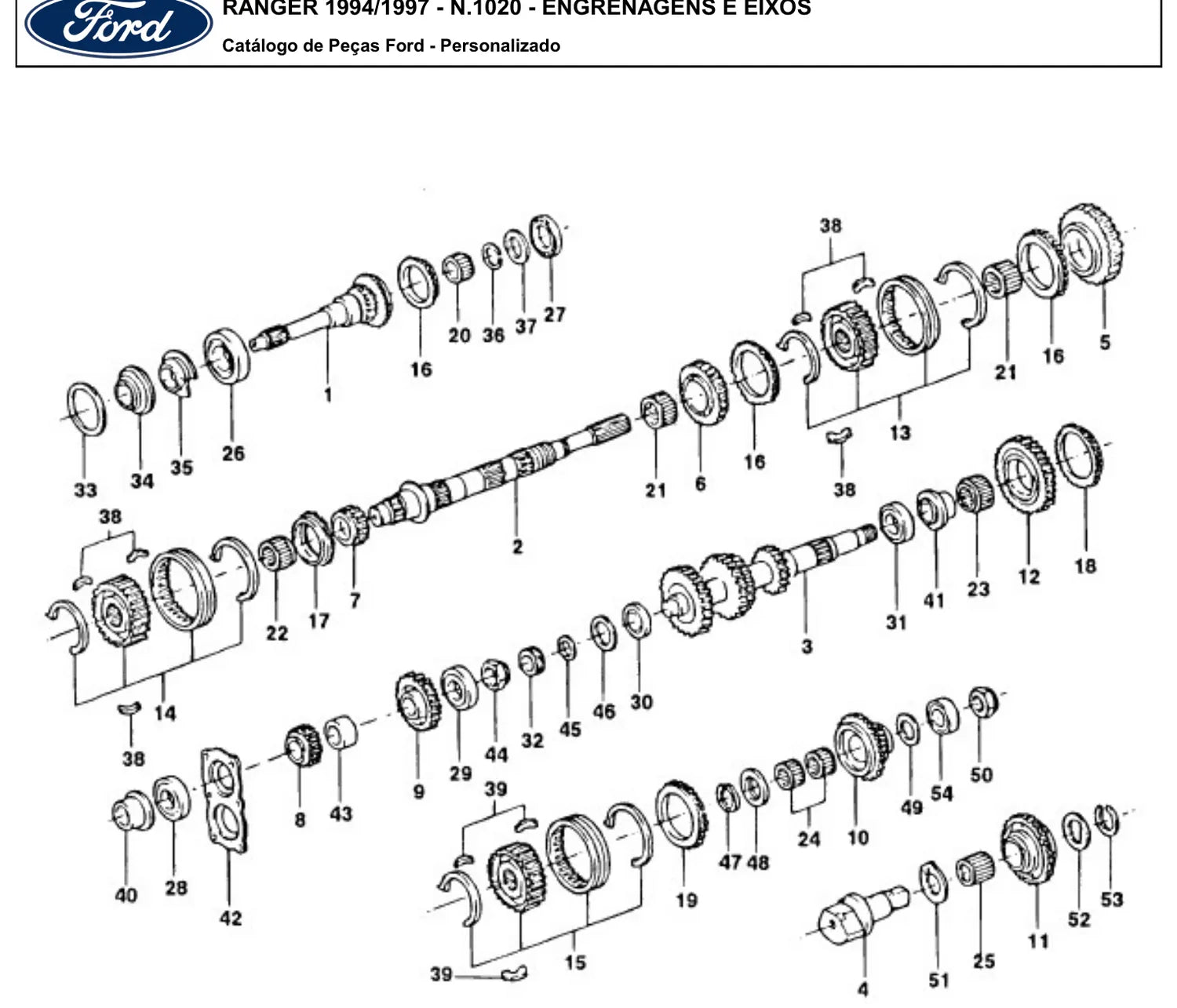 Catálogo de Peças Ford Ranger 2.3 e 4.0 V6 (1994-1997) — vista explodida 1 (pág. 317 do PDF)