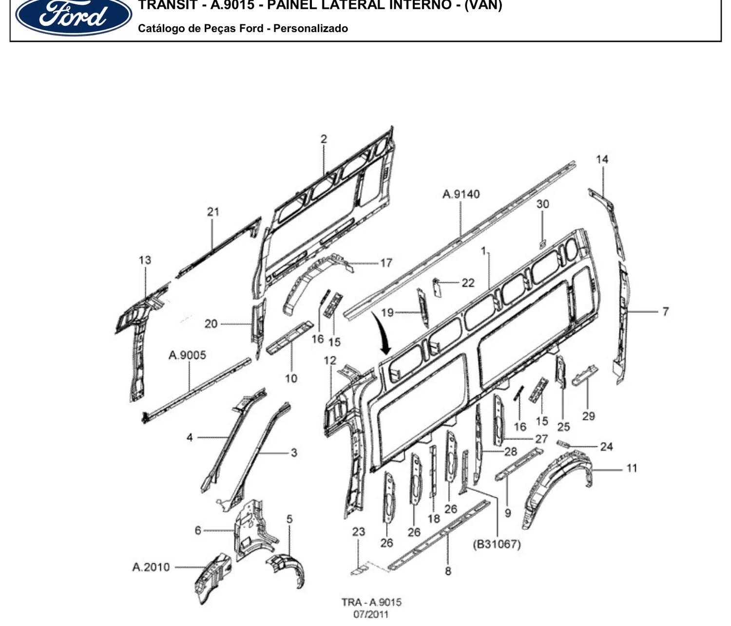 Catálogo de Peças Ford Transit Diesel (2008-2013) — vista explodida 1 (pág. 144 do PDF)