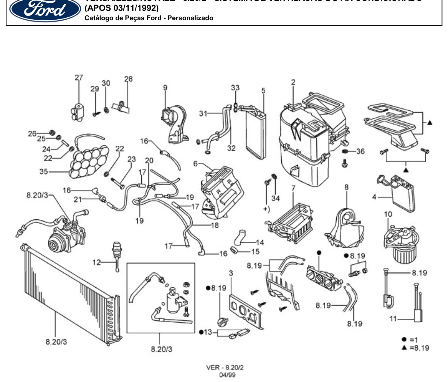 Catálogo de Peças Ford Versailles e Royale 1.8 e 2.0 (1991-1996) — vista explodida 1 (pág. 828 do PDF)