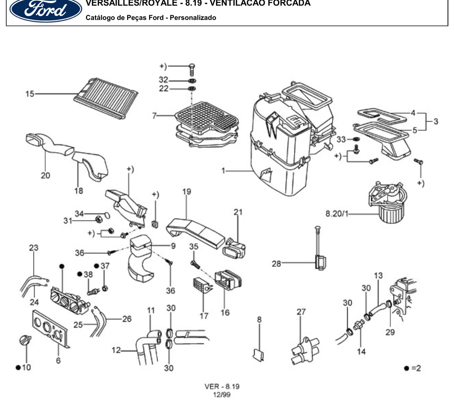 Catálogo de Peças Ford Versailles e Royale 1.8 e 2.0 (1991-1996) — vista explodida 2 (pág. 797 do PDF)