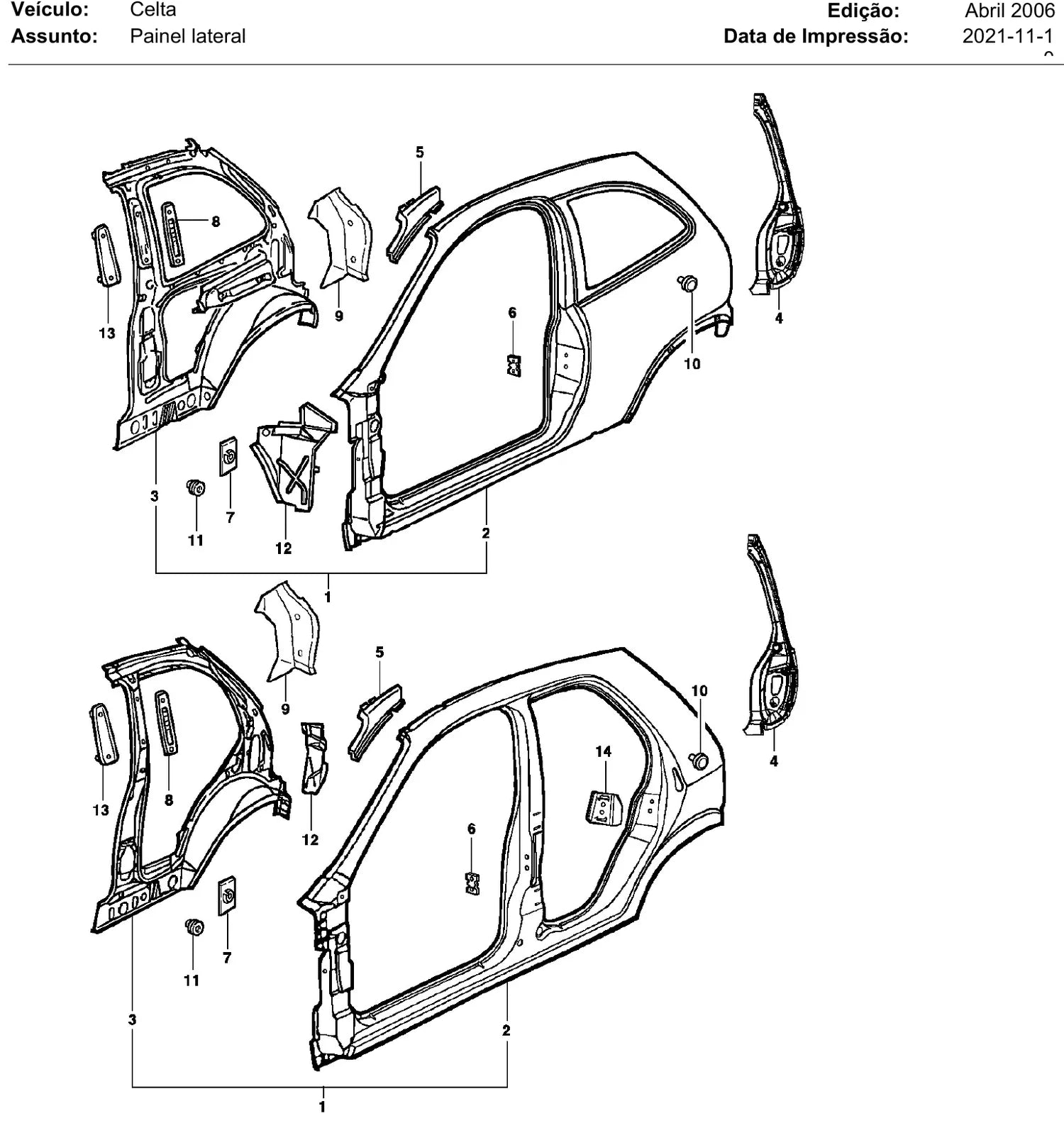 Catálogo de Peças Chevrolet Celta 1.0 e 1.4 2001-2006 — vista explodida 3 (pág. 159 do PDF)