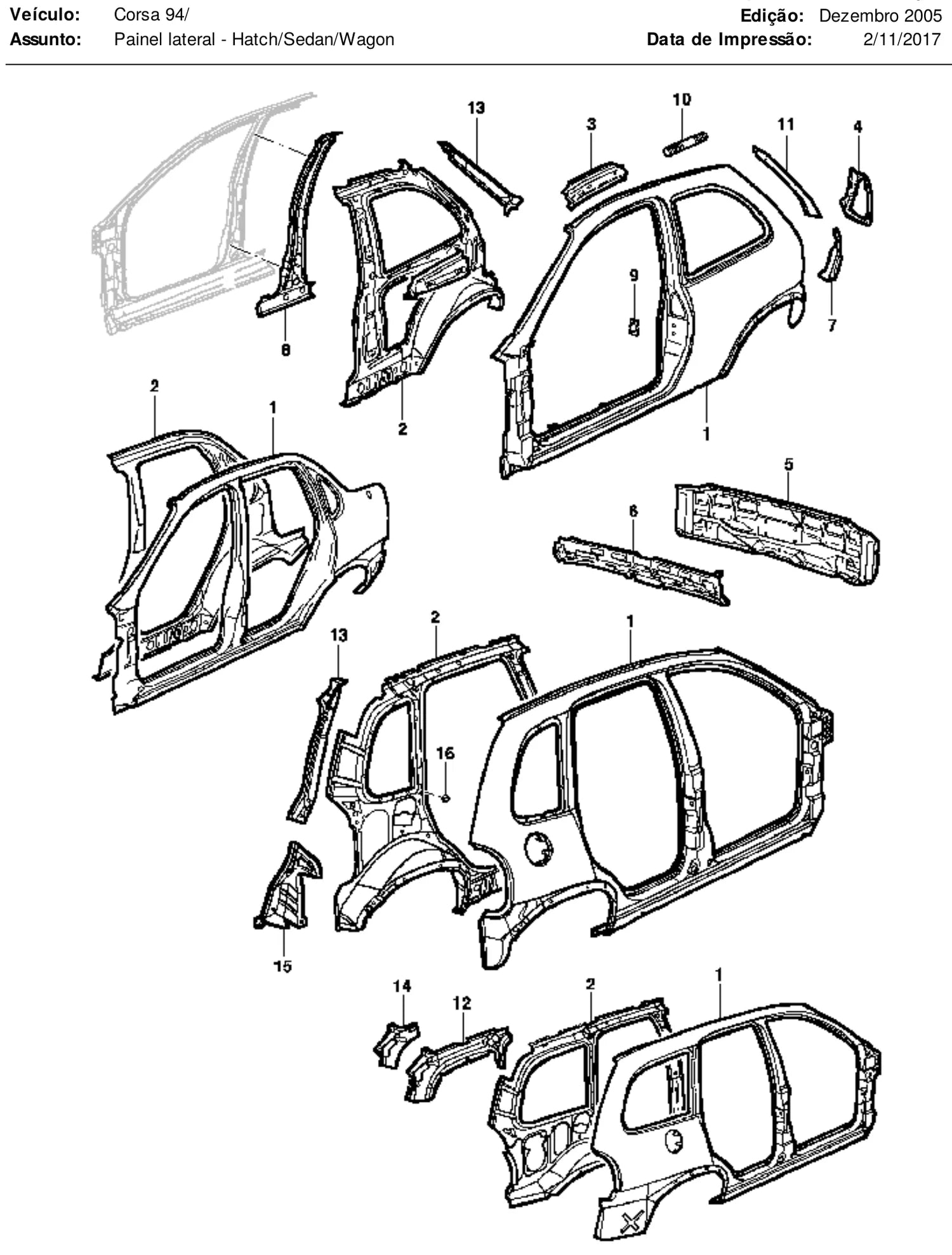 Catálogo de Peças Chevrolet Corsa 1994-2002 (linha Corsa completa) — vista explodida 1 (pág. 407 do PDF)