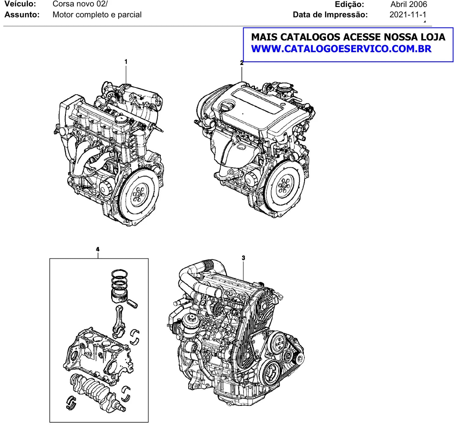 Catálogo de Peças Chevrolet Corsa 2002-2006 (Hatch, Sedan, Pick-up e Meriva) — vista explodida 1 (pág. 1 do PDF)