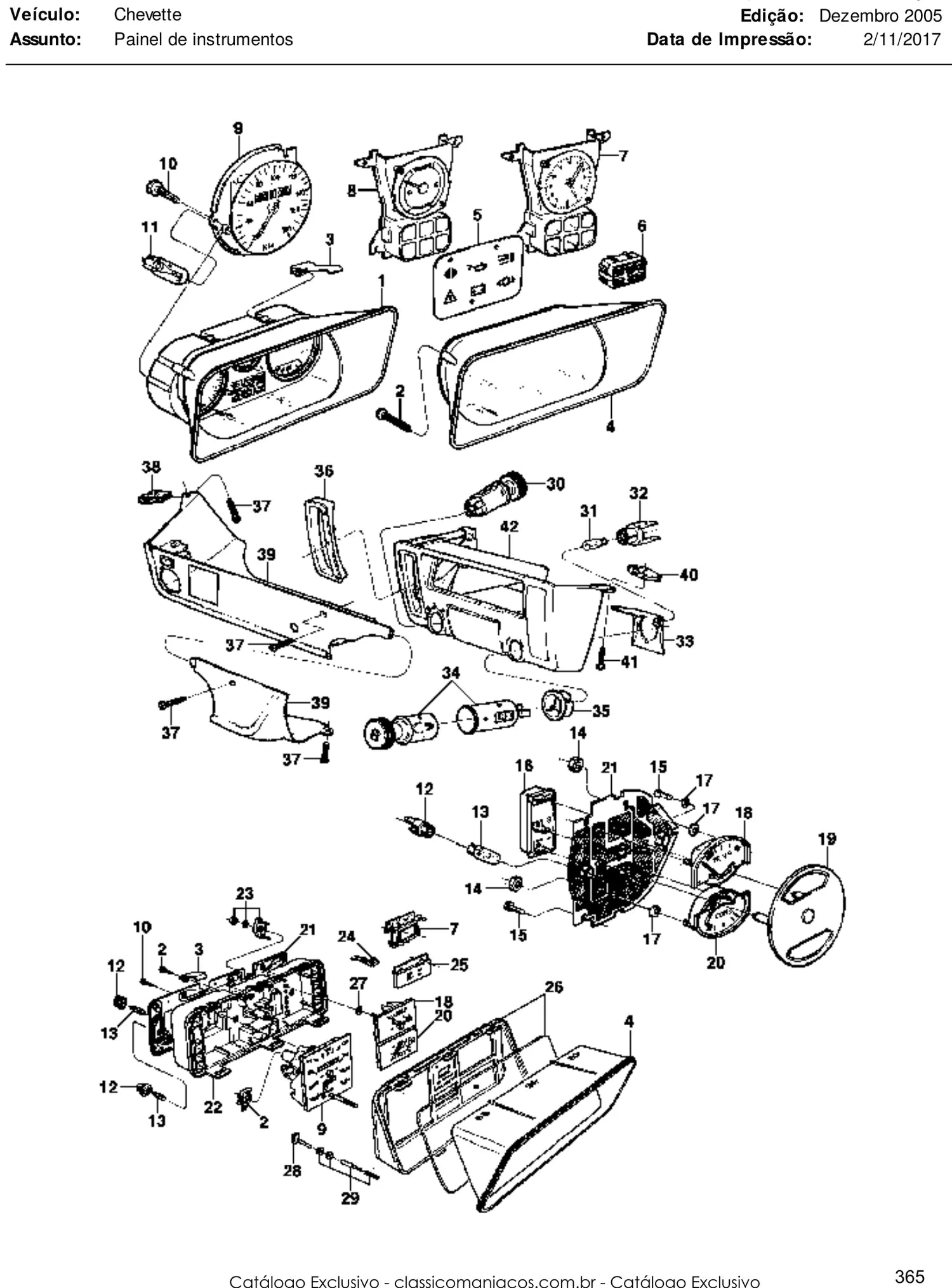 Catálogo de Peças Chevrolet Chevette, Marajó e Chevy 500 (1973-1994) — vista explodida 1 (pág. 365 do PDF)