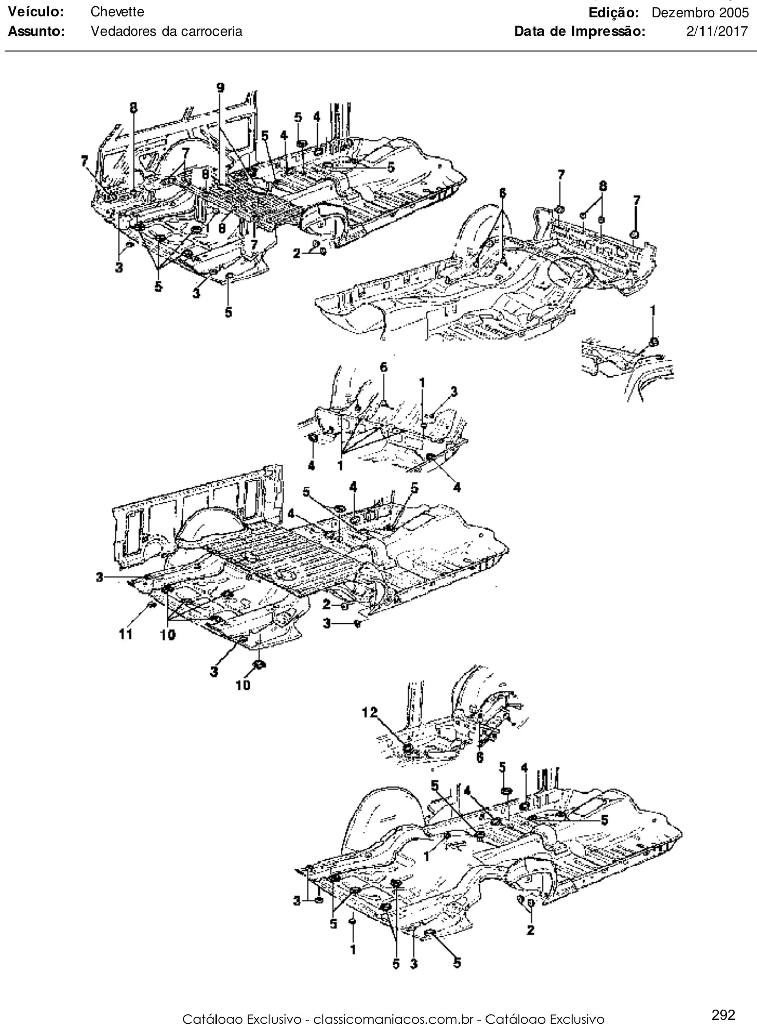 Catálogo de Peças Chevrolet Chevette, Marajó e Chevy 500 (1973-1994) — vista explodida 2 (pág. 292 do PDF)