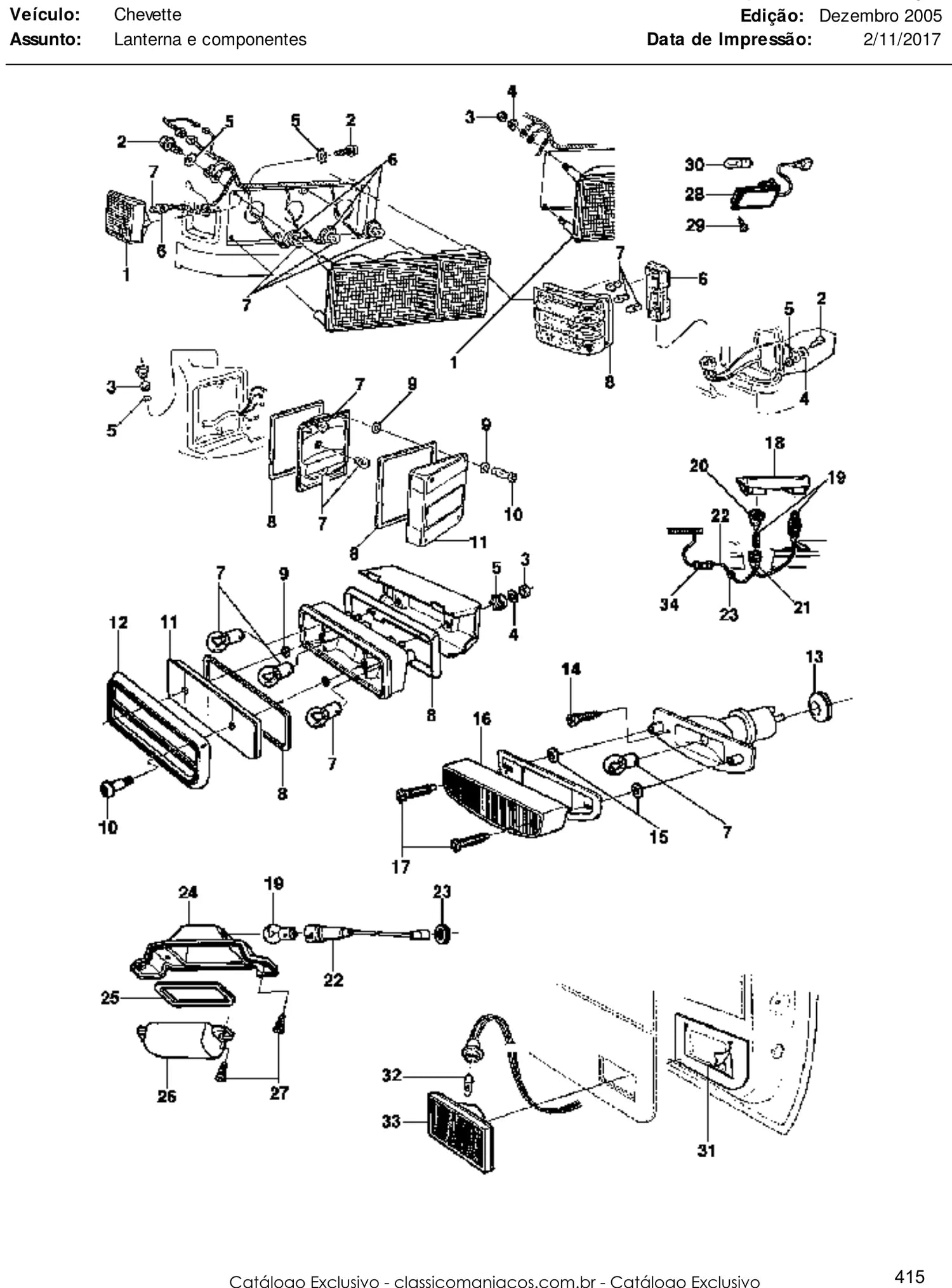 Catálogo de Peças Chevrolet Chevette, Marajó e Chevy 500 (1973-1994) — vista explodida 3 (pág. 415 do PDF)
