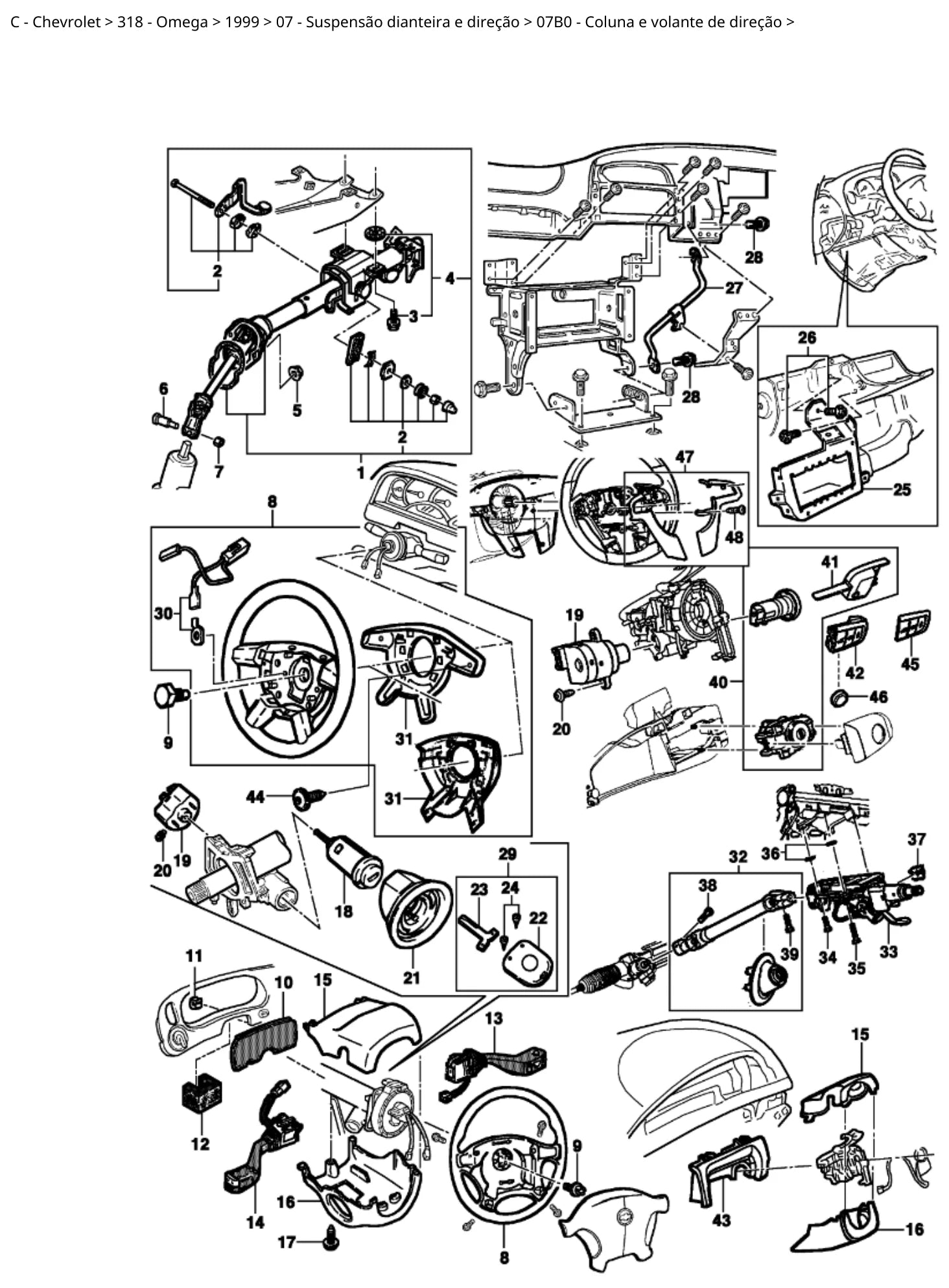 Catálogo de Peças Chevrolet Omega 1999-2005 — vista explodida 1 (pág. 115 do PDF)