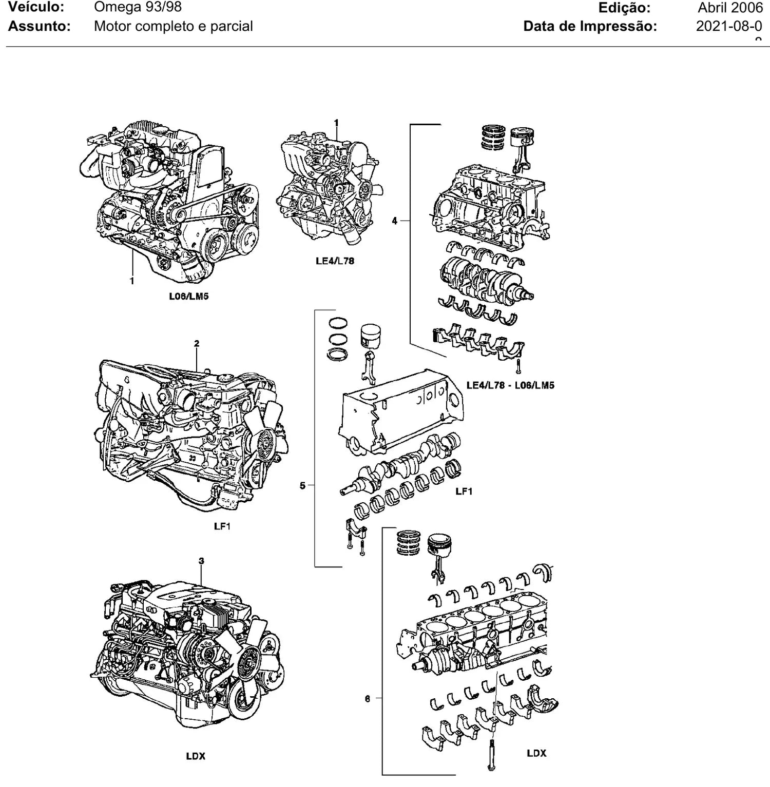 Catálogo de Peças Chevrolet Omega e Suprema 1993-1996 — vista explodida 1 (pág. 1 do PDF)