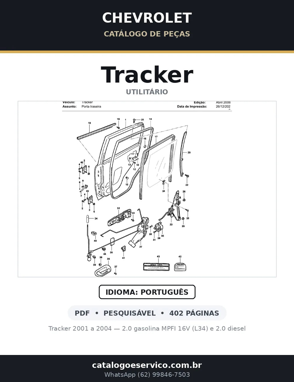 Catálogo de Peças Chevrolet Tracker 2001-2004 (gasolina e diesel) — capa
