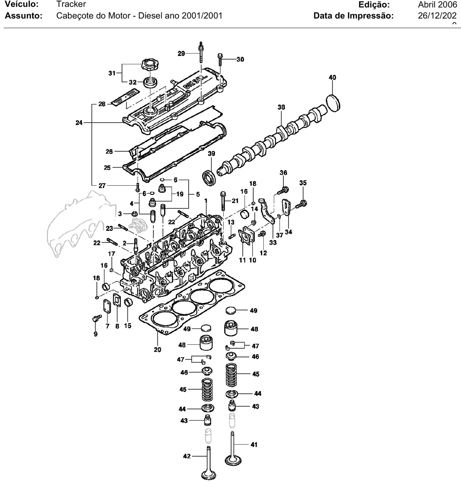 Catálogo de Peças Chevrolet Tracker 2001-2004 (gasolina e diesel) — vista explodida 3 (pág. 16 do PDF)