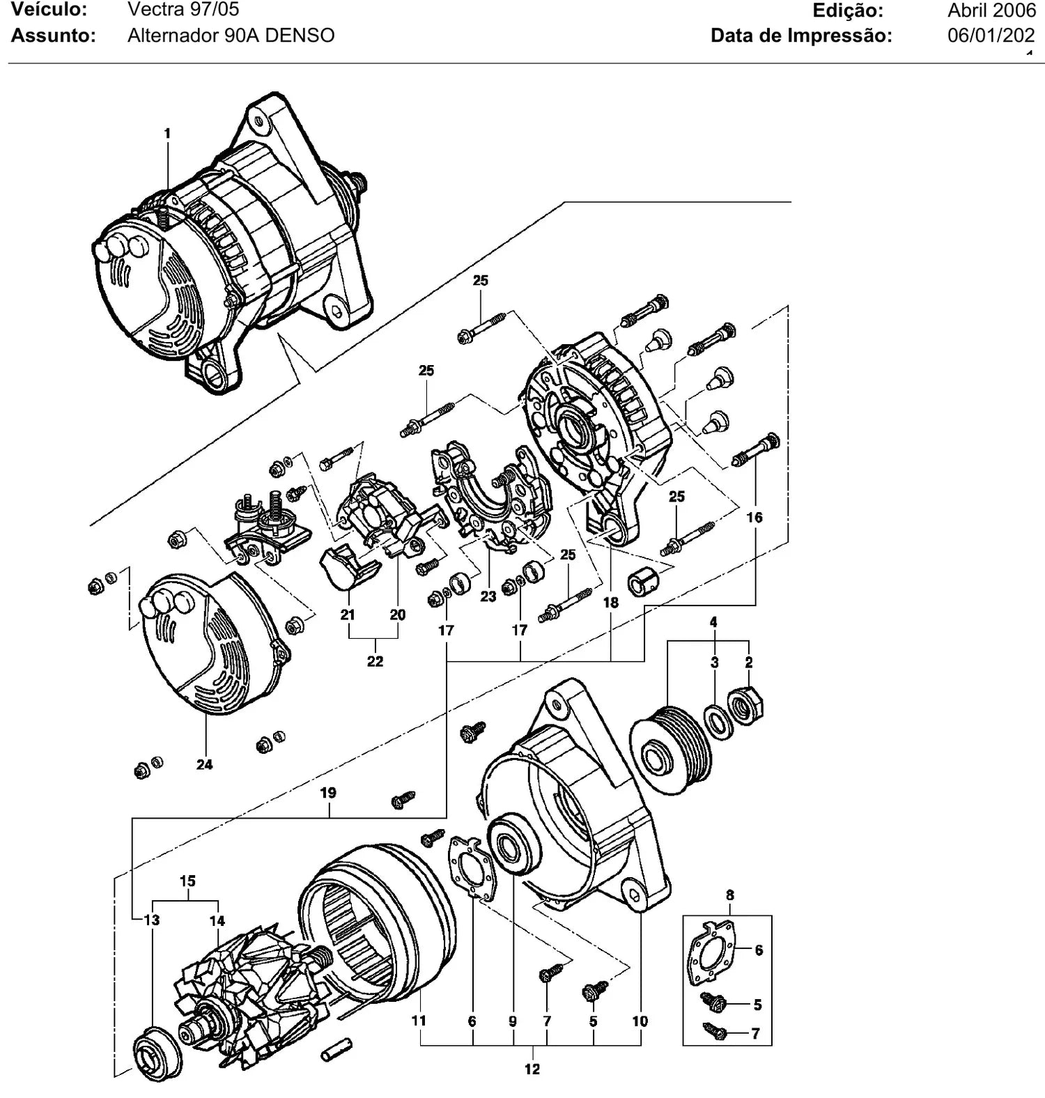 Catálogo de Peças Chevrolet Vectra 2.0 e 2.2 1997-2005 — vista explodida 1 (pág. 54 do PDF)