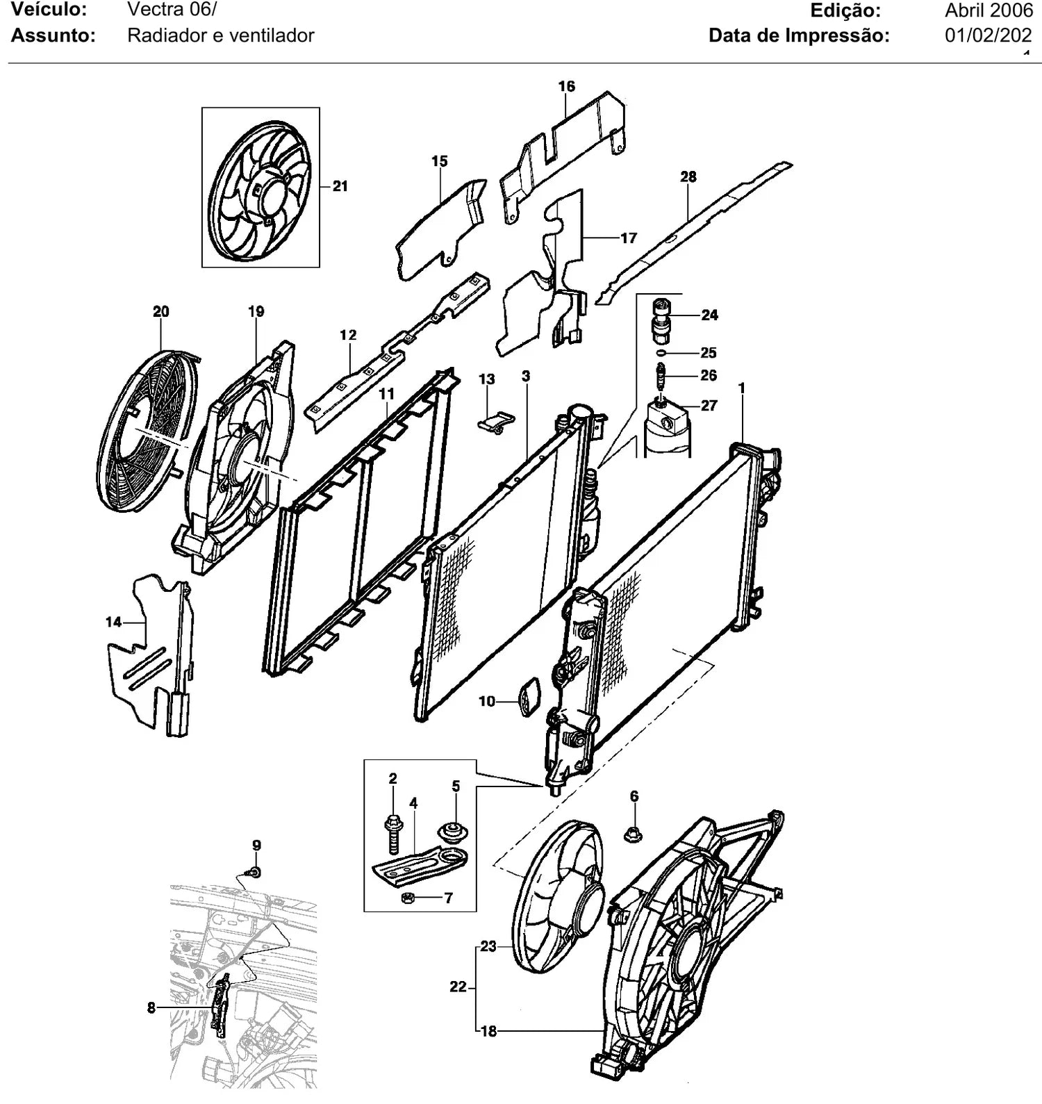 Catálogo de Peças Chevrolet Vectra 2.0 e 2.4 2006-2008 — vista explodida 3 (pág. 25 do PDF)