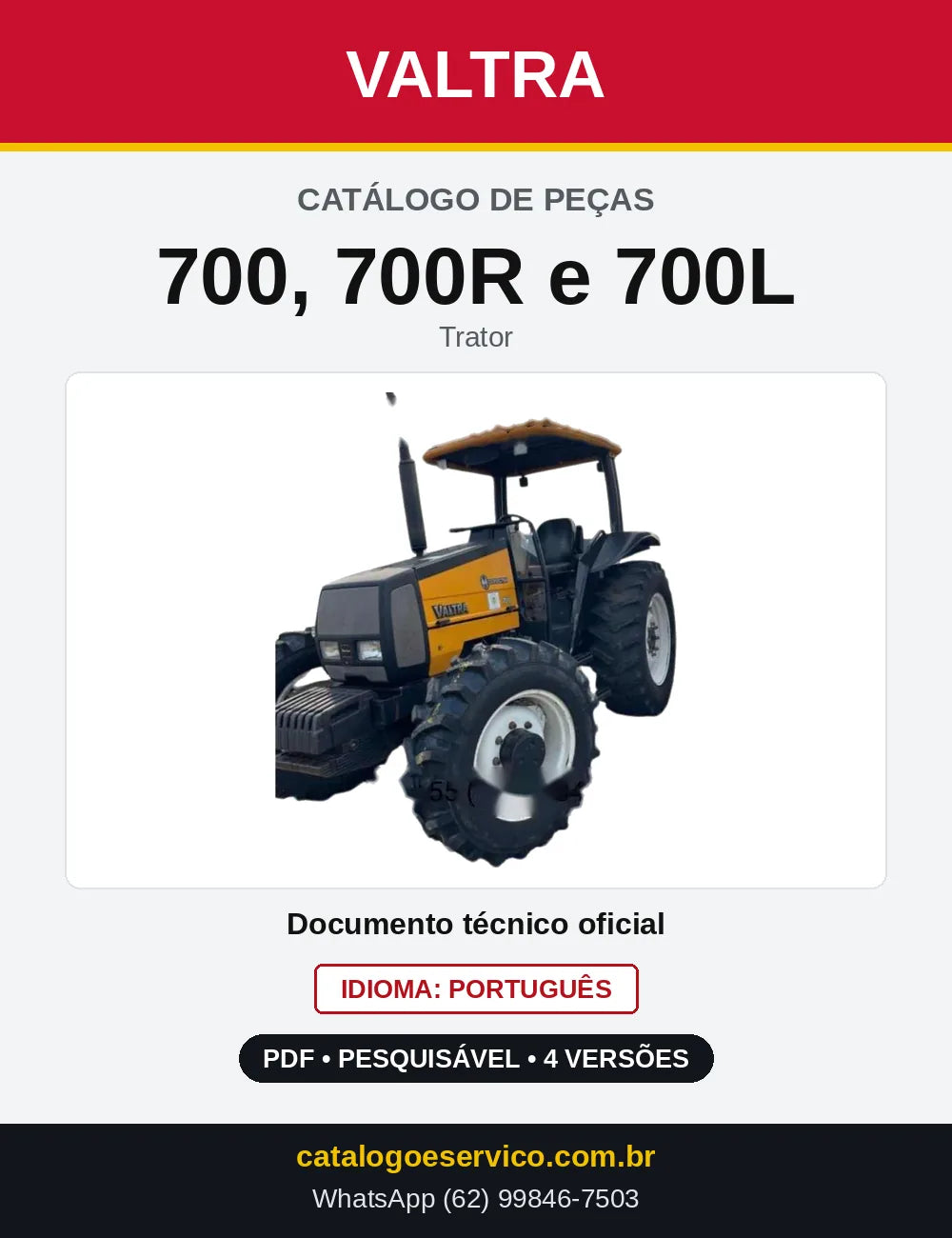 Capa do Catálogo de Peças Valtra 700, 700L e 700R — Trator