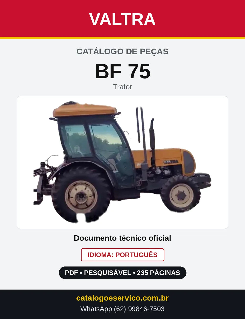Capa do Catálogo de Peças Valtra BF 75 — Trator