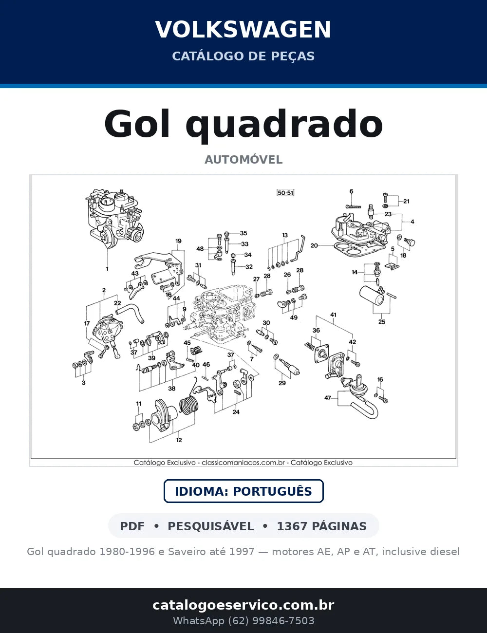 Catálogo de Peças Volkswagen Gol quadrado AE, AP e AT (1980-1996) — capa