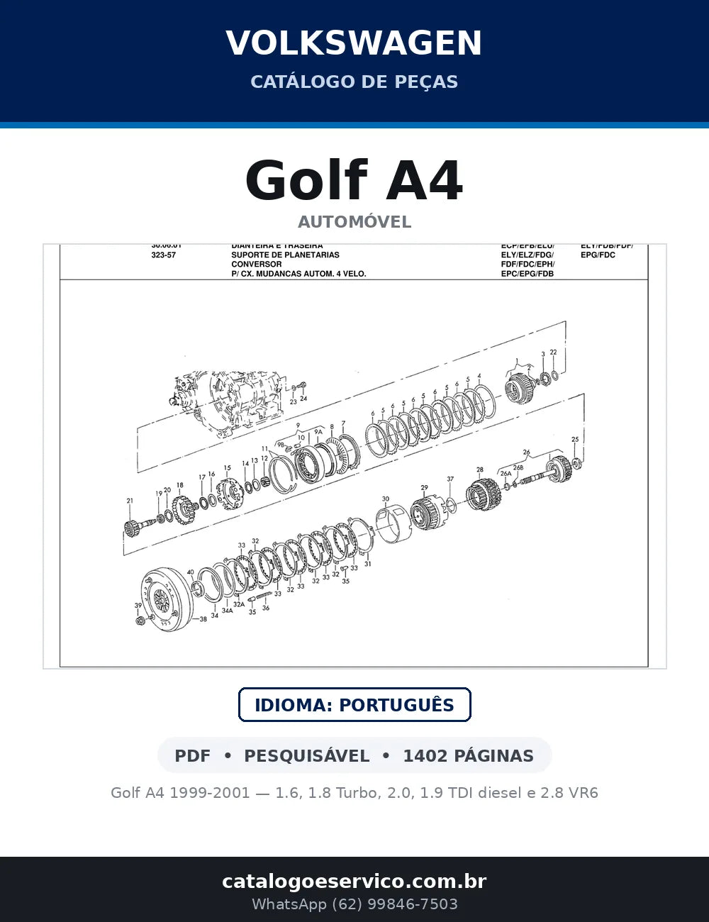 Catálogo de Peças Volkswagen Golf A4 1.6, 1.8 e 2.0 (1999-2001) — capa