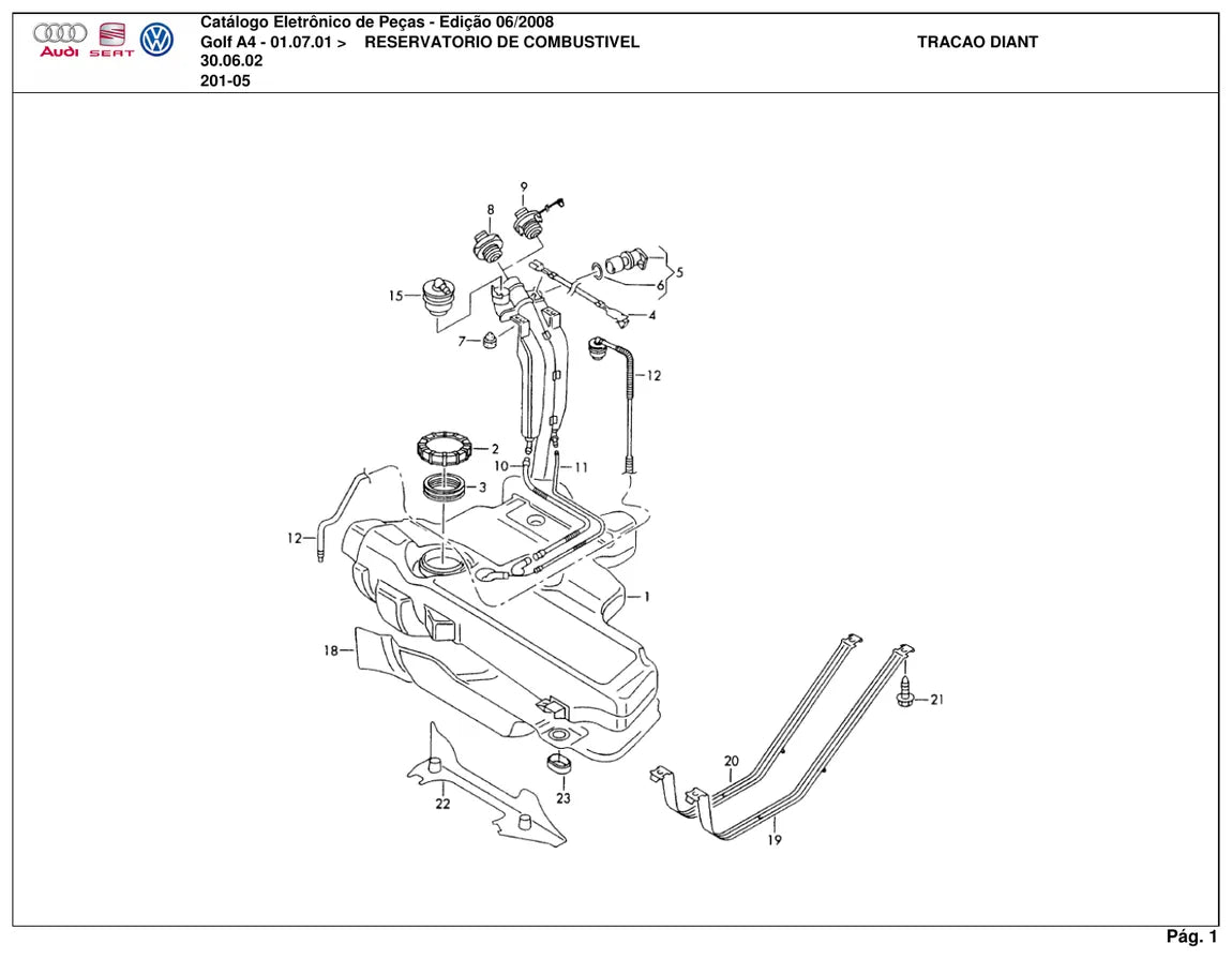 Vista explodida 1 — Catálogo de Peças Volkswagen Golf A4 1.6, 2.0 e 2.8