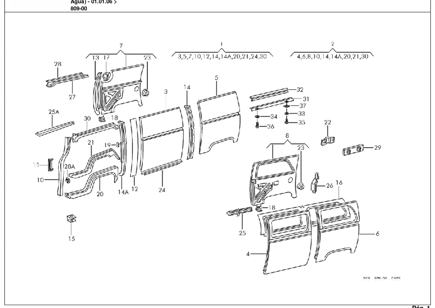 Catálogo de Peças Volkswagen Kombi 1.4 Flex (2006-2010) — vista explodida 3 (pág. 185 do PDF)