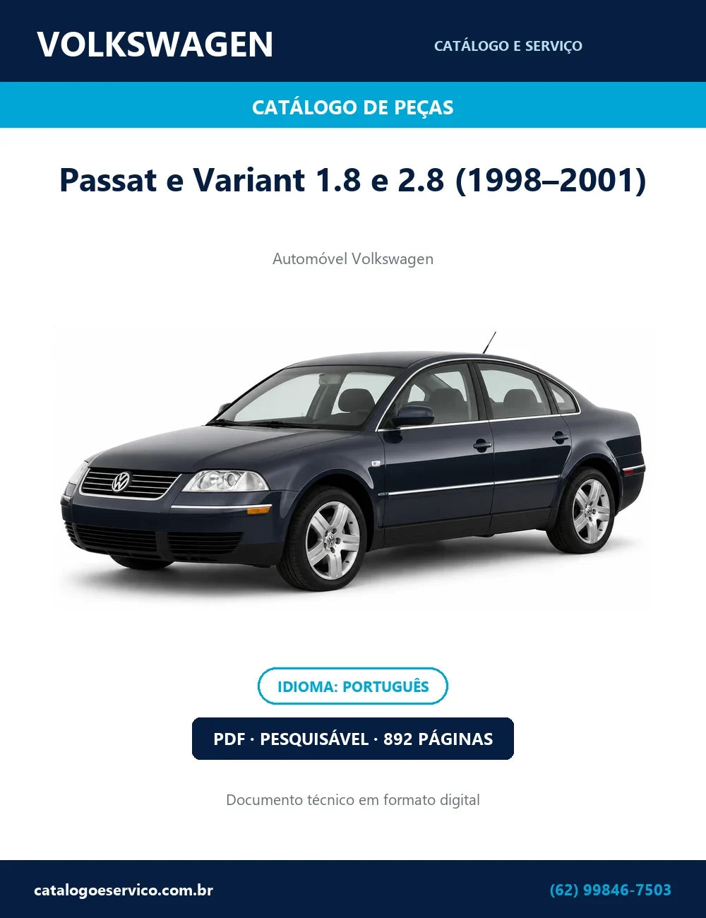 Catálogo de Peças Volkswagen Passat e Variant 1.8 e 2.8 (1998–2001) — 892 págs. — capa