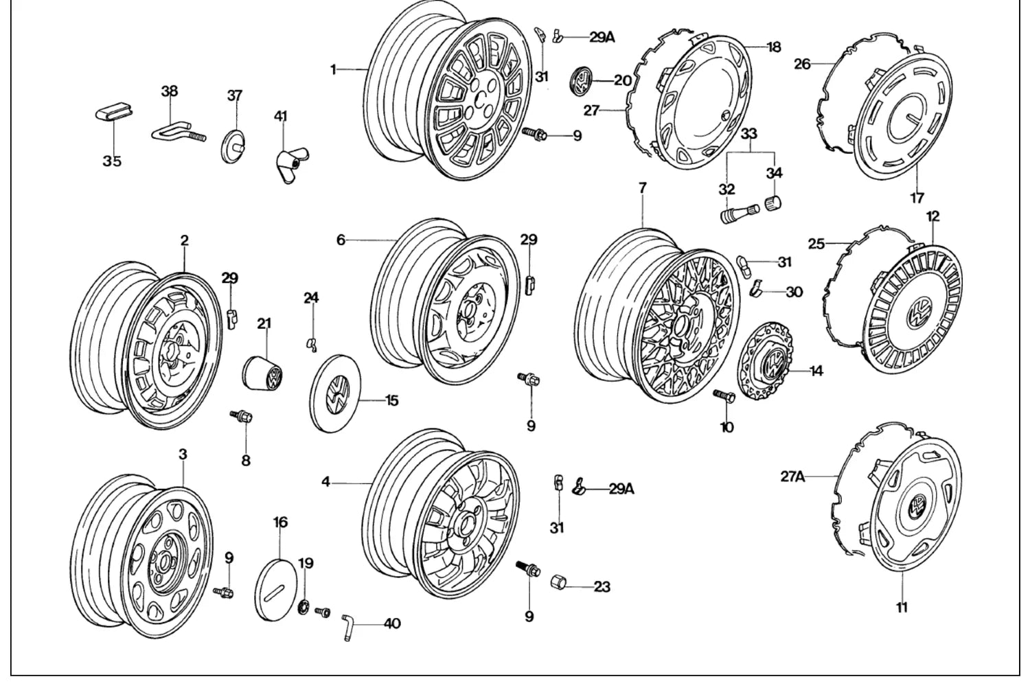 Catálogo de Peças Volkswagen Parati e Voyage quadrados (1982-1995) — vista explodida 1 (pág. 541 do PDF)