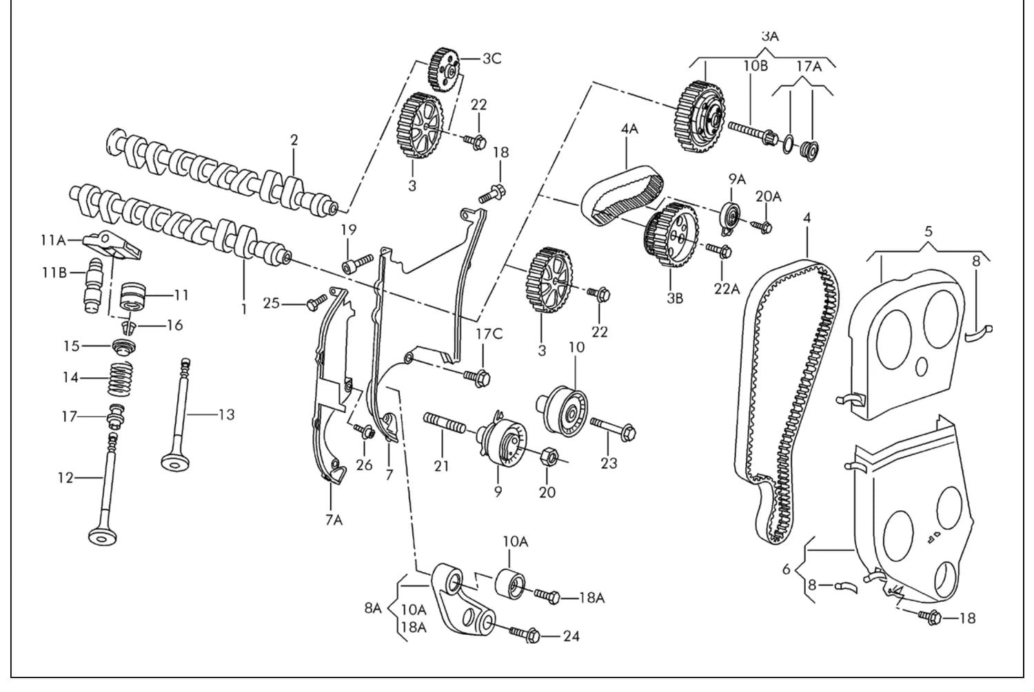 Catálogo de Peças Volkswagen Parati G2 Mi, CL, GL, GLS e GTI (1995-2001) — vista explodida 3 (pág. 94 do PDF)