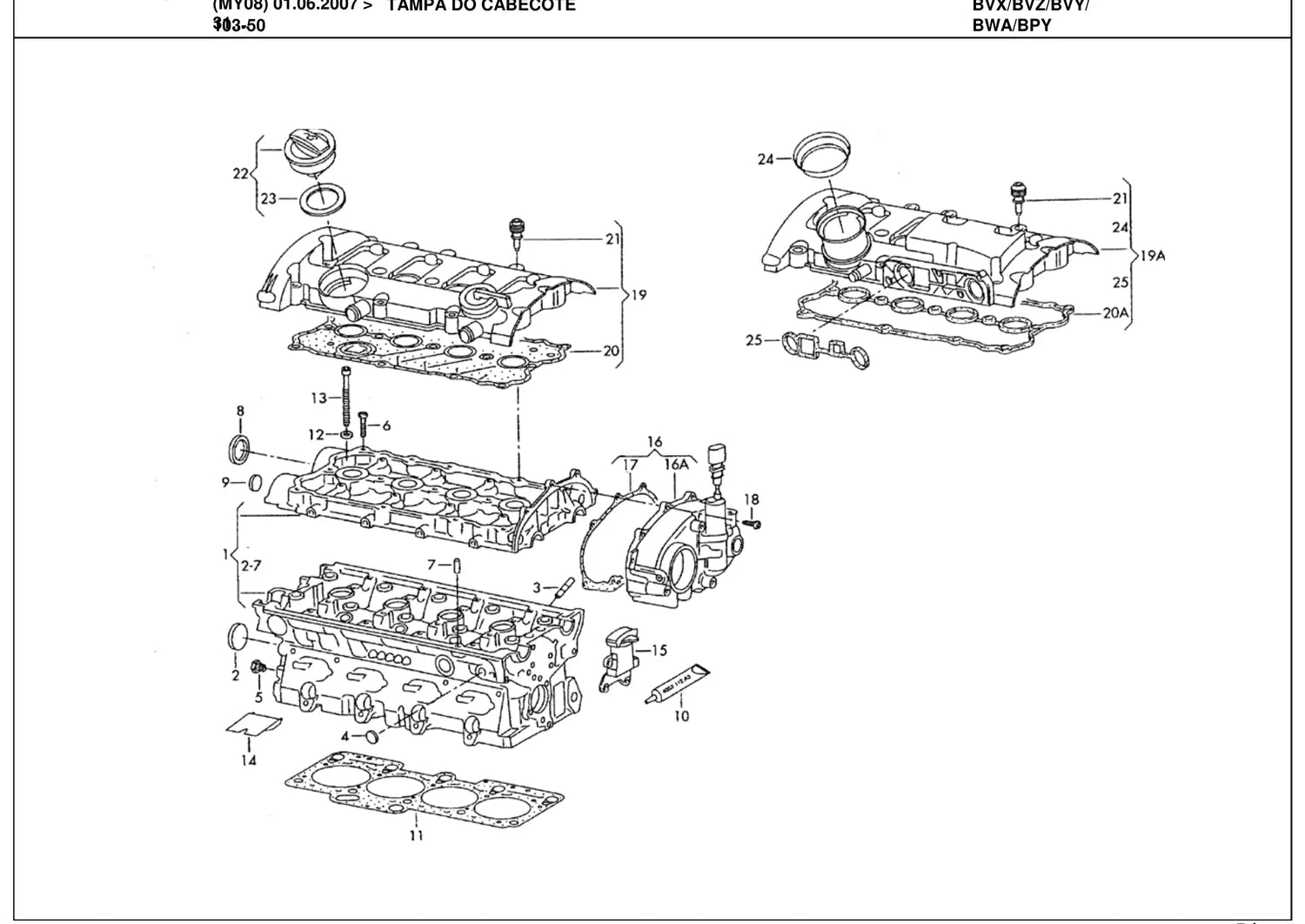 Catálogo de Peças Volkswagen Passat e Variant 2.0, 3.2 e 3.6 (2007-2008) — vista explodida 2 (pág. 14 do PDF)