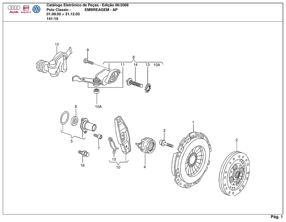 Vista explodida 1 — Catálogo de Peças Volkswagen Polo Classic importado